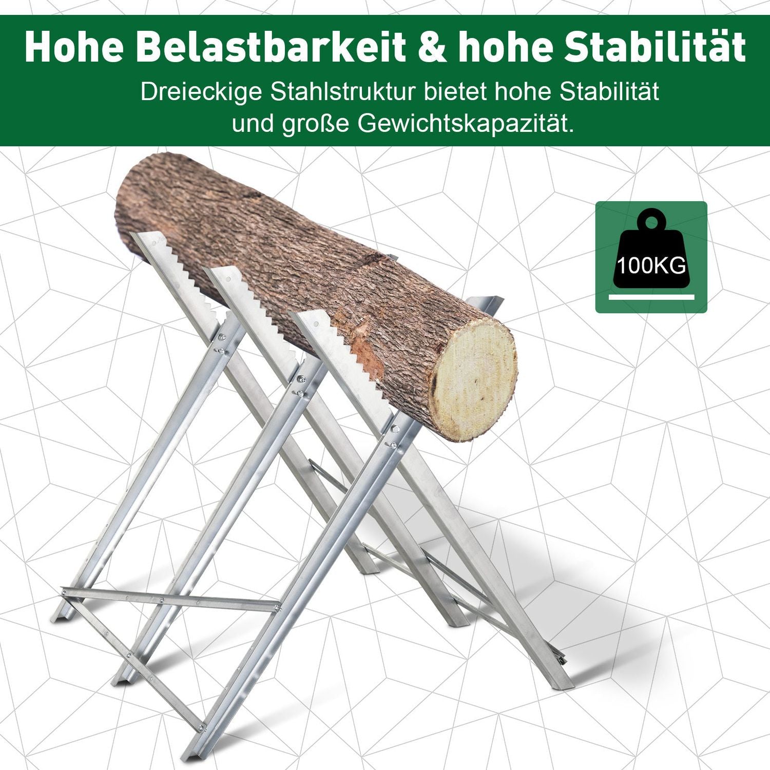 Hopfällbar silvermetallsåg för ved – 83x83x79 cm