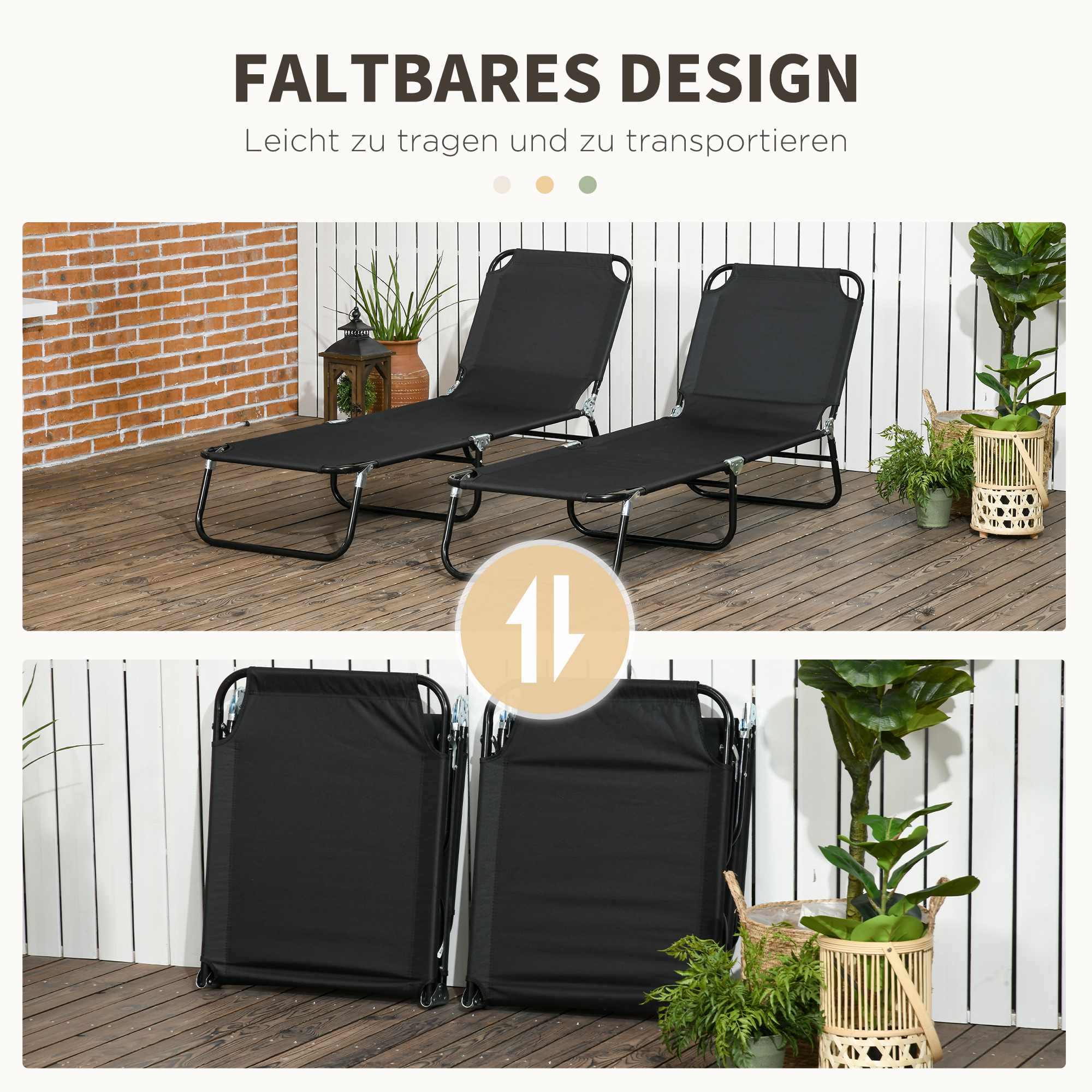 Hopfällbar solsäng för trädgården, justerbart ryggstöd