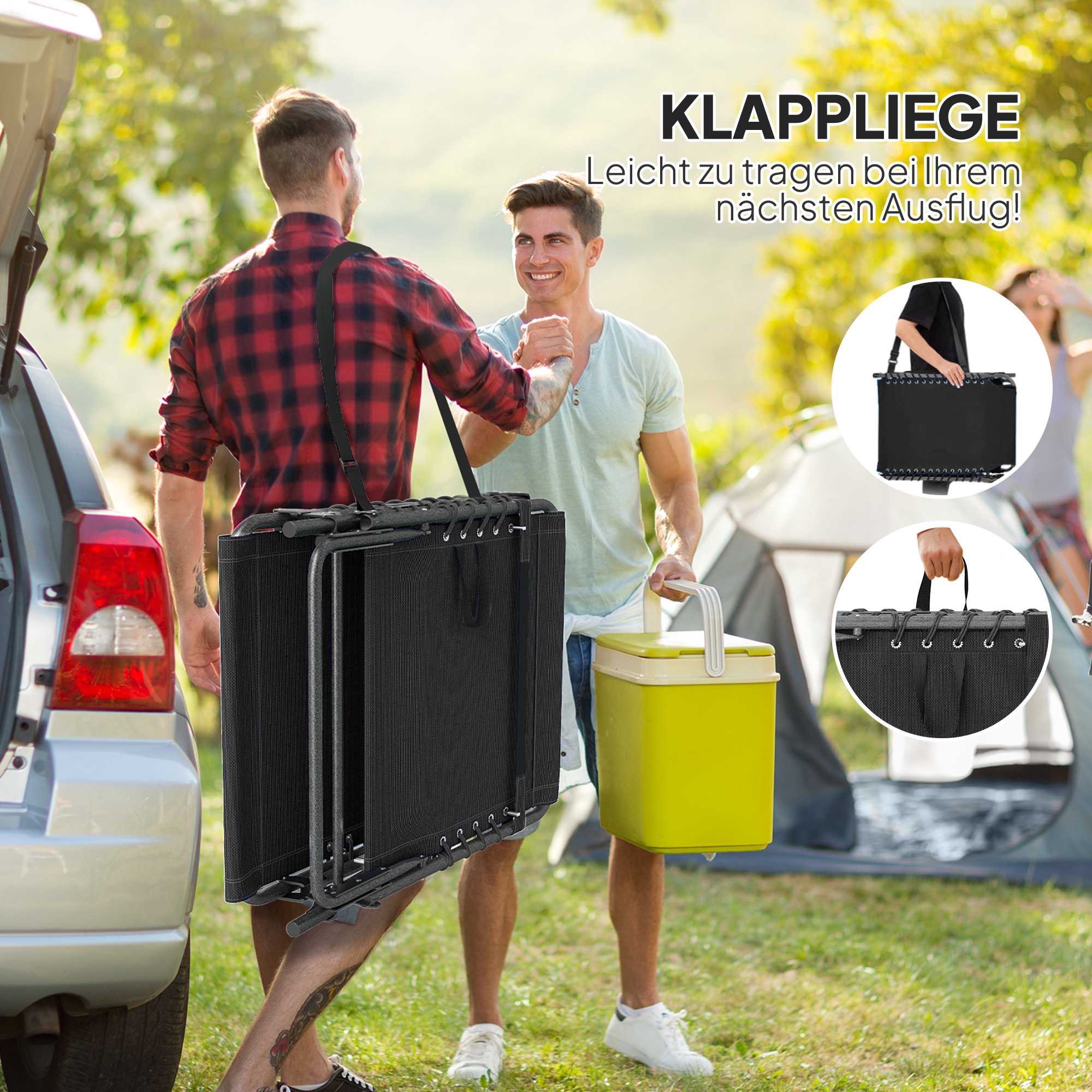 Hopfällbar solsäng med justerbart ryggstöd och kudde
