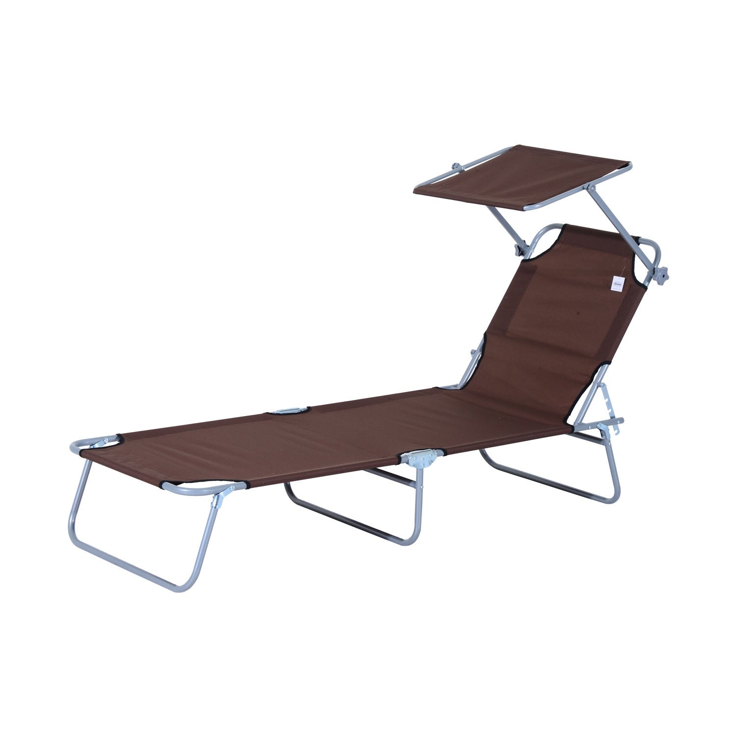 Hopfällbar solstol med solskydd, brun, 187x58x36 cm