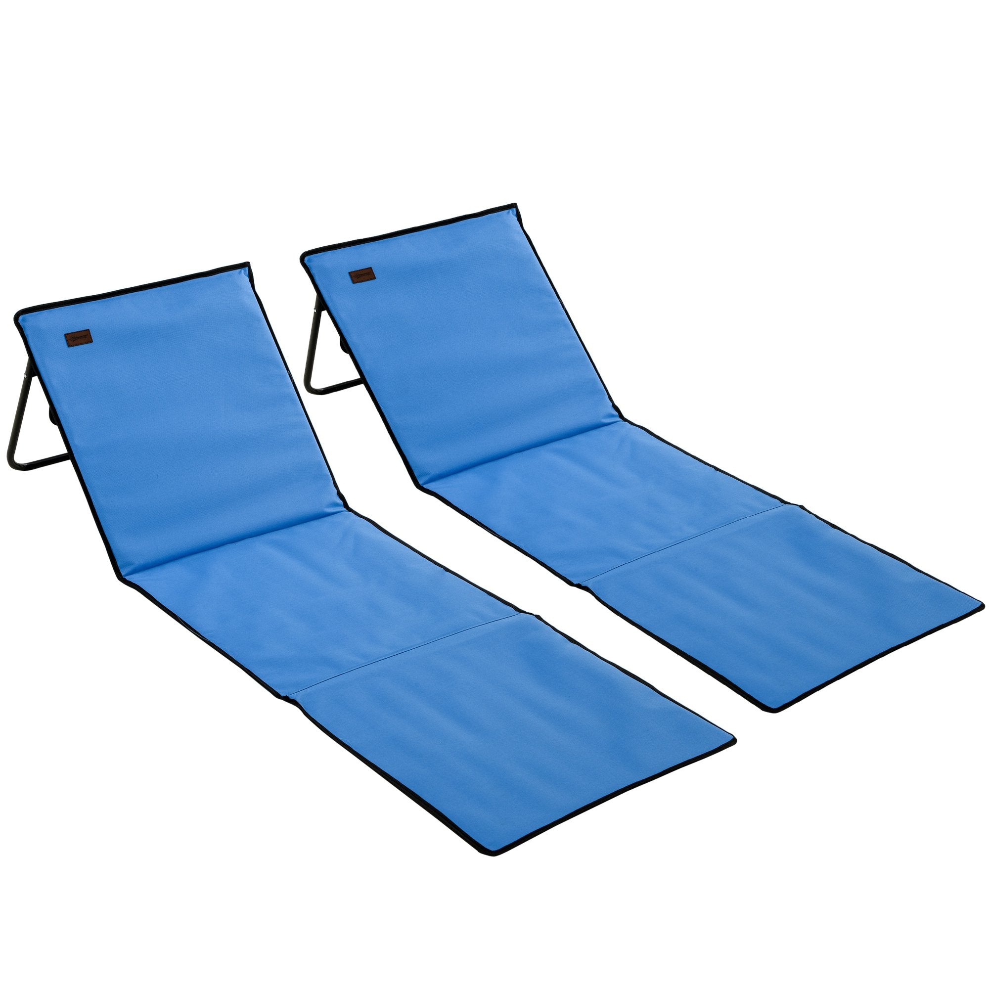 Hopfällbar strandloungeset, stålram, blå, 2-pack