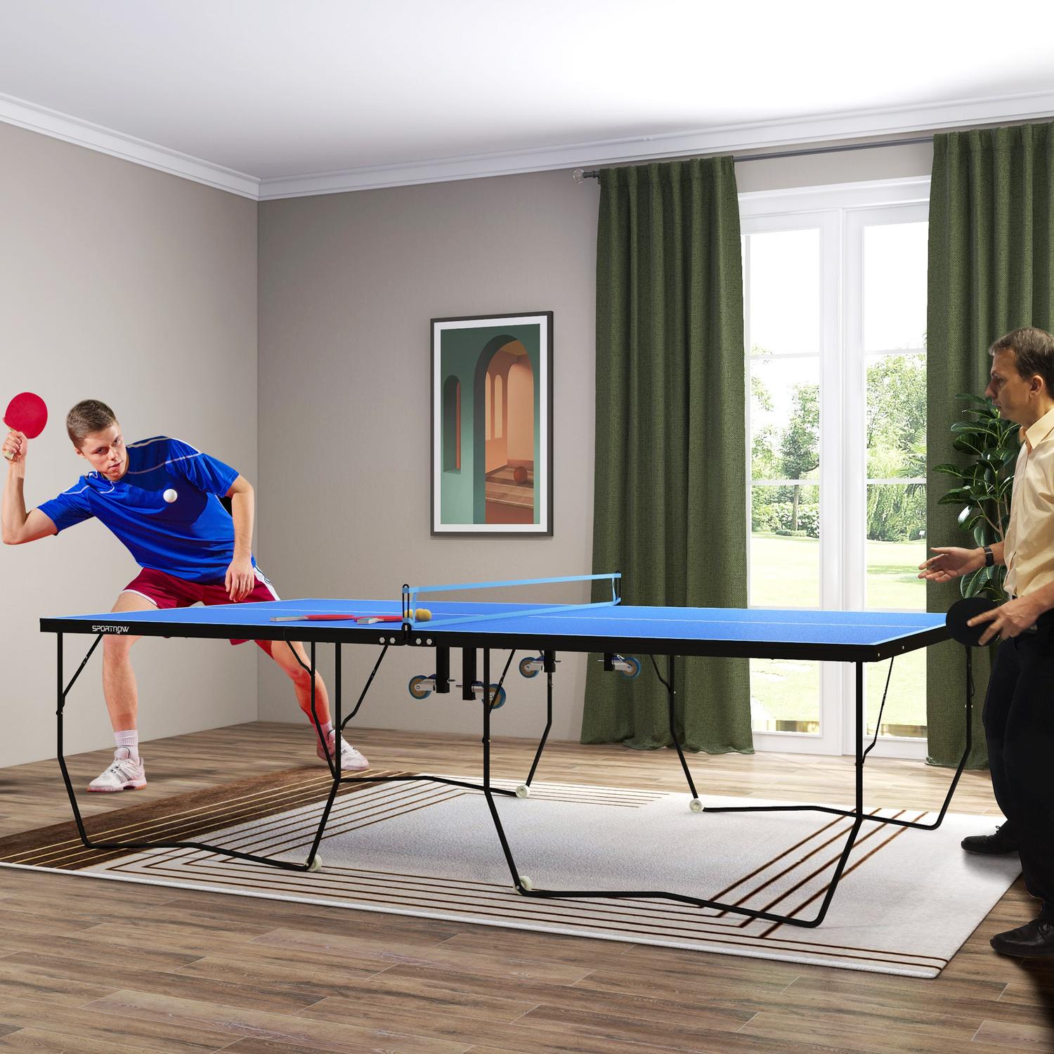 Hopfällbart bordtennisset utomhus med nät och hjul