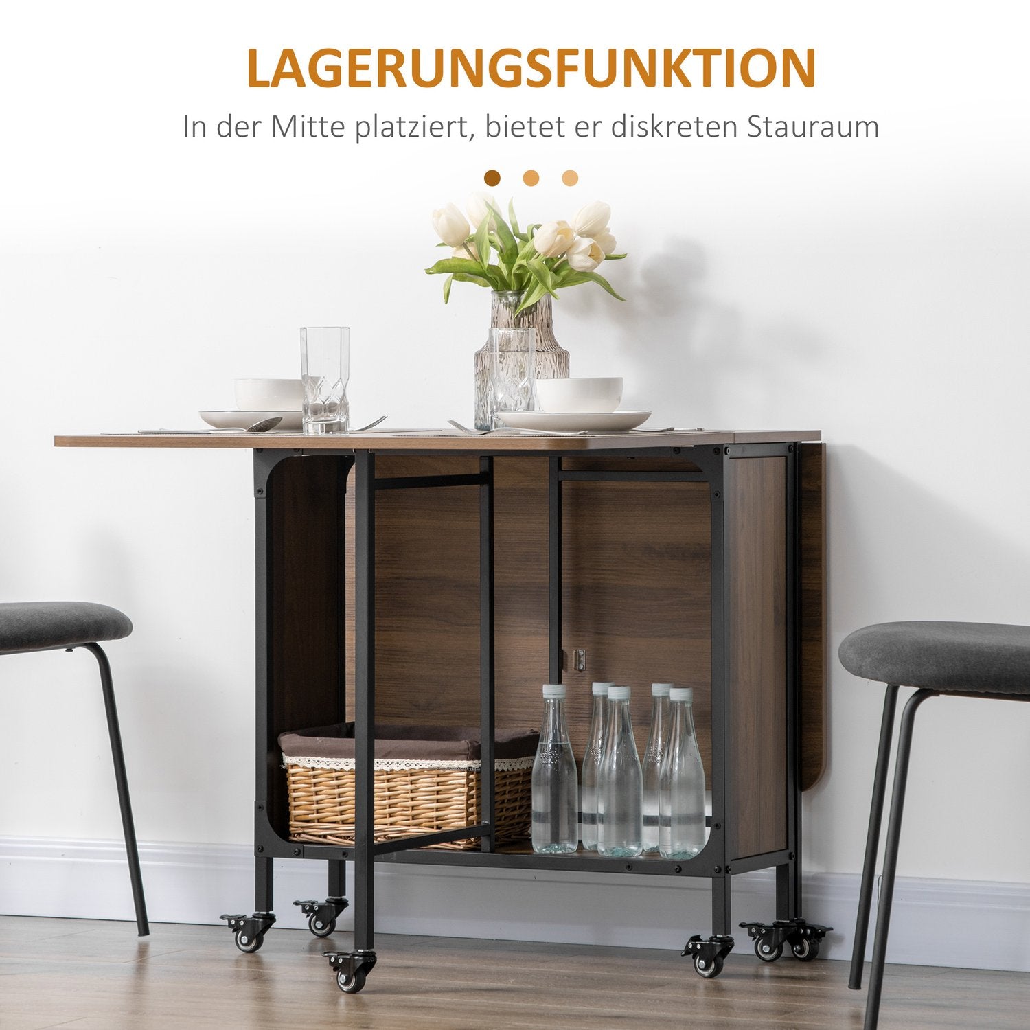 Hopfällbart matbord för 6, Kompakt & Mobilt, Ljusbrunt