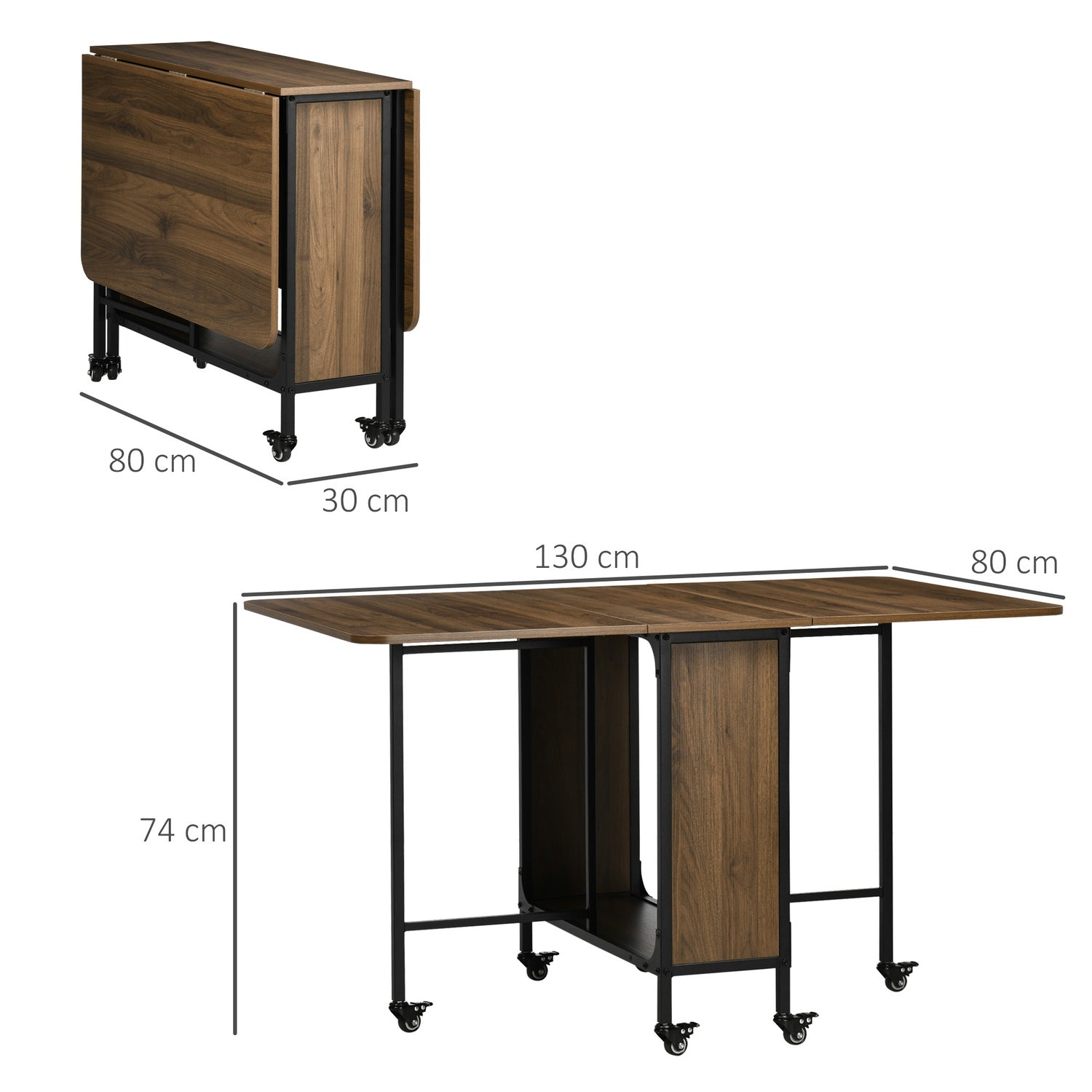 Hopfällbart matbord för 6, Kompakt & Mobilt, Ljusbrunt
