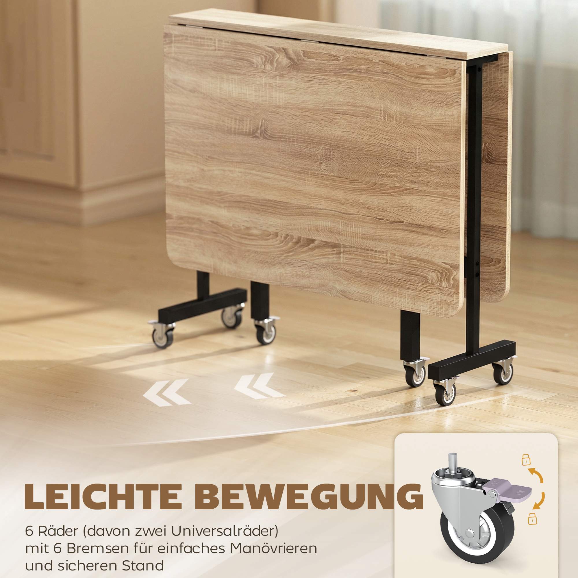 Hopfällbart matbord för 6 personer, ekfinish, platsbesparande design