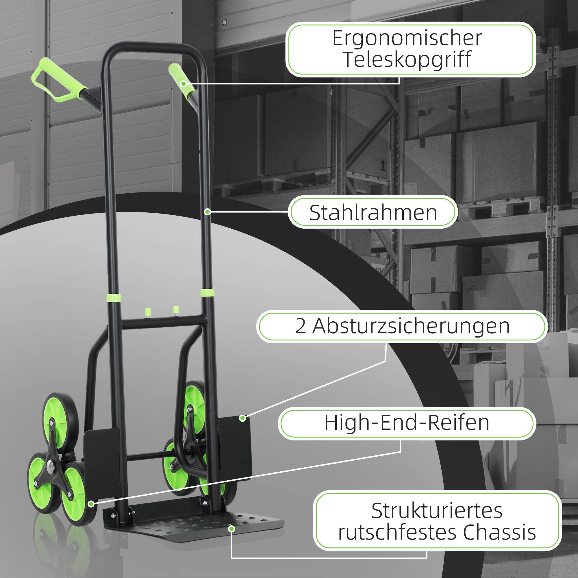 Hopfällbar trappklättringsvagn, stålram, 120 kg kapacitet