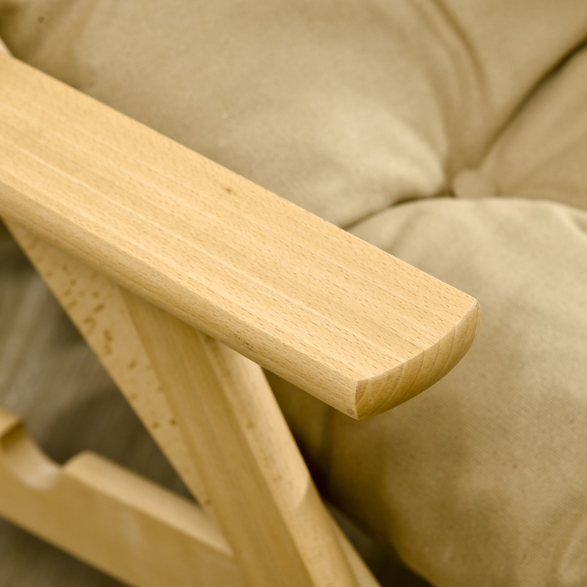 Chaise longue pliante, revêtement en lin, bois de hêtre, marron
