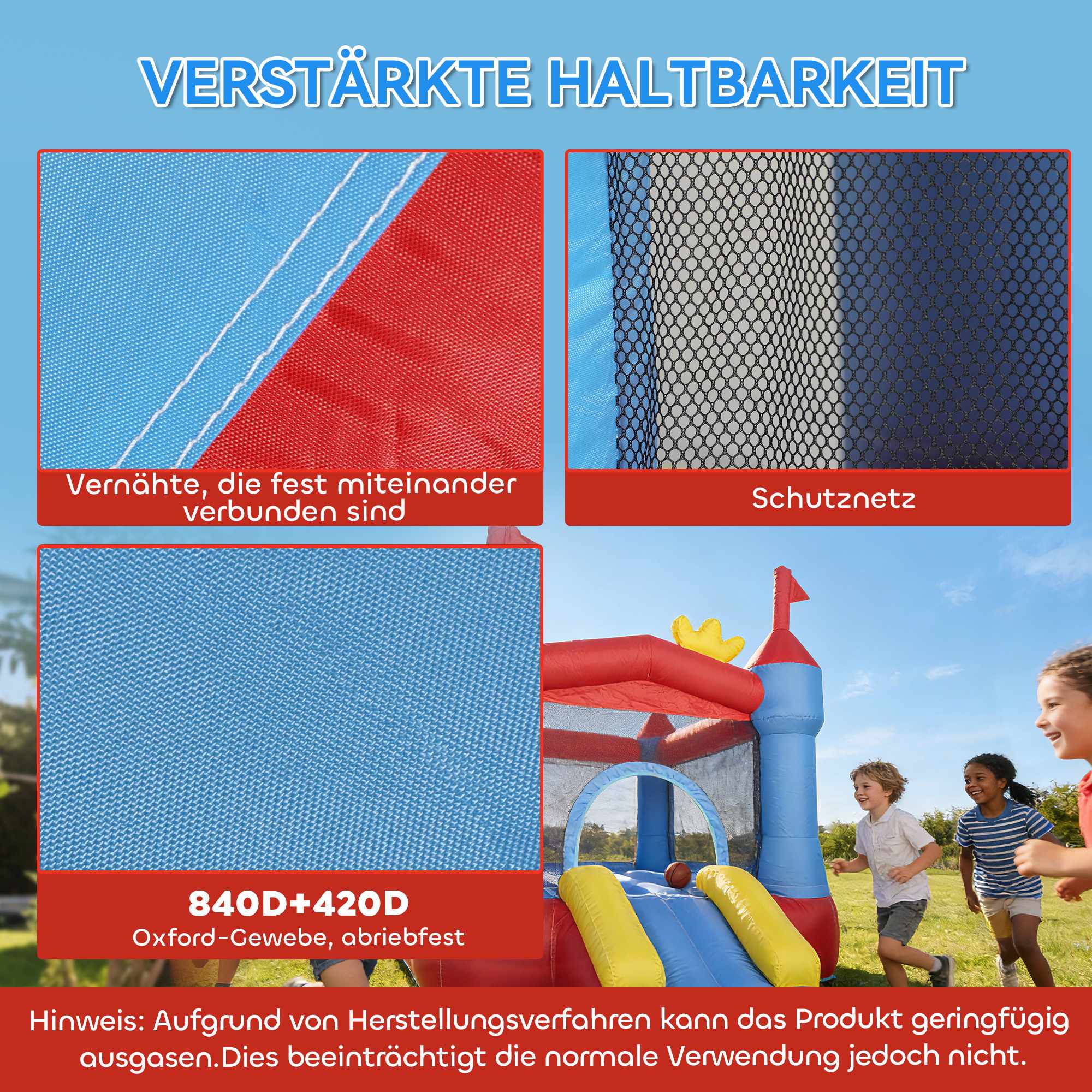 Hoppborg för barn med rutschkana, pool, basketboll och 350W fläkt
