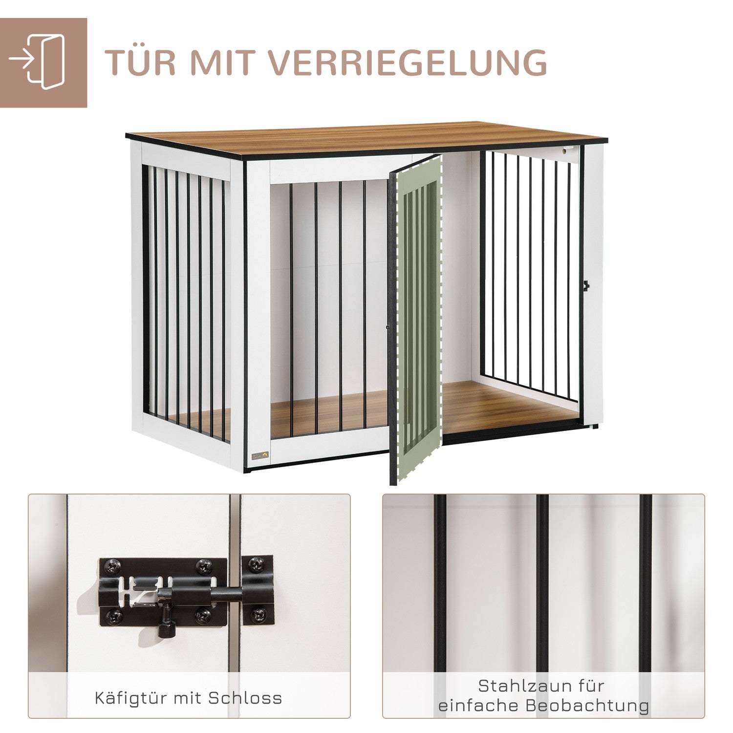 Hundbur inomhus för små/medelstora hundar, spånskiva, mörk valnöt
