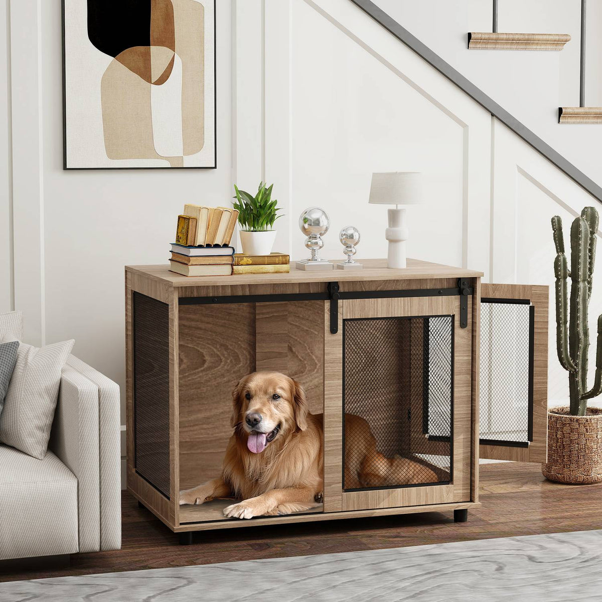 Cage pour chien meuble, grand acier, table d'appoint 2 portes 98x60x78 cm
