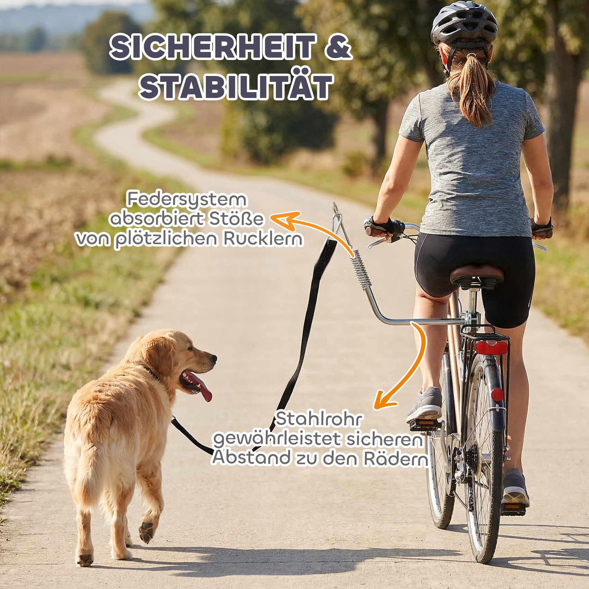 Hundcykelkoppel med stötdämpare, justerbart, silver/svart