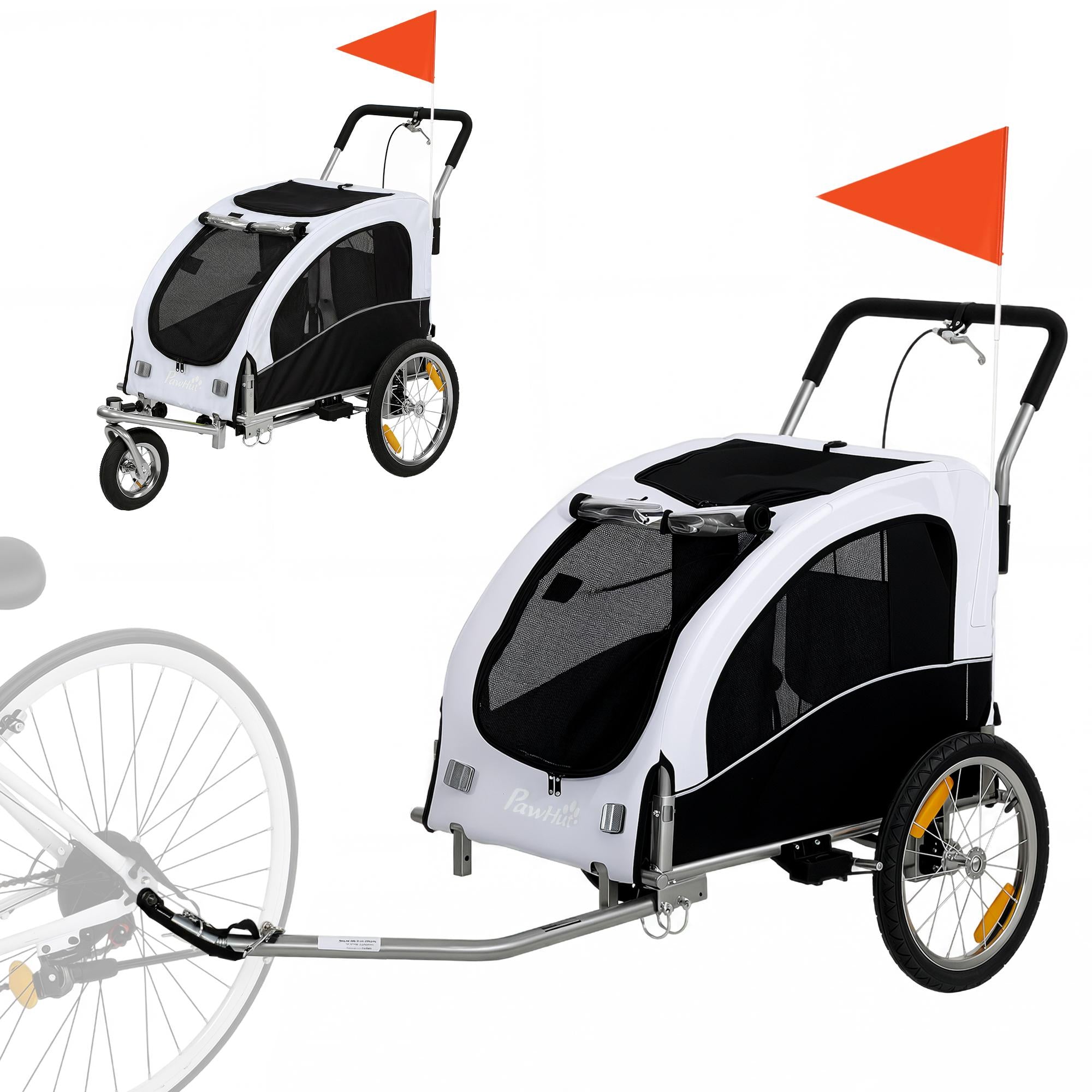 Hundcykelkärra/barnvagn, 2-i-1, Upp till 20 kg, Vit