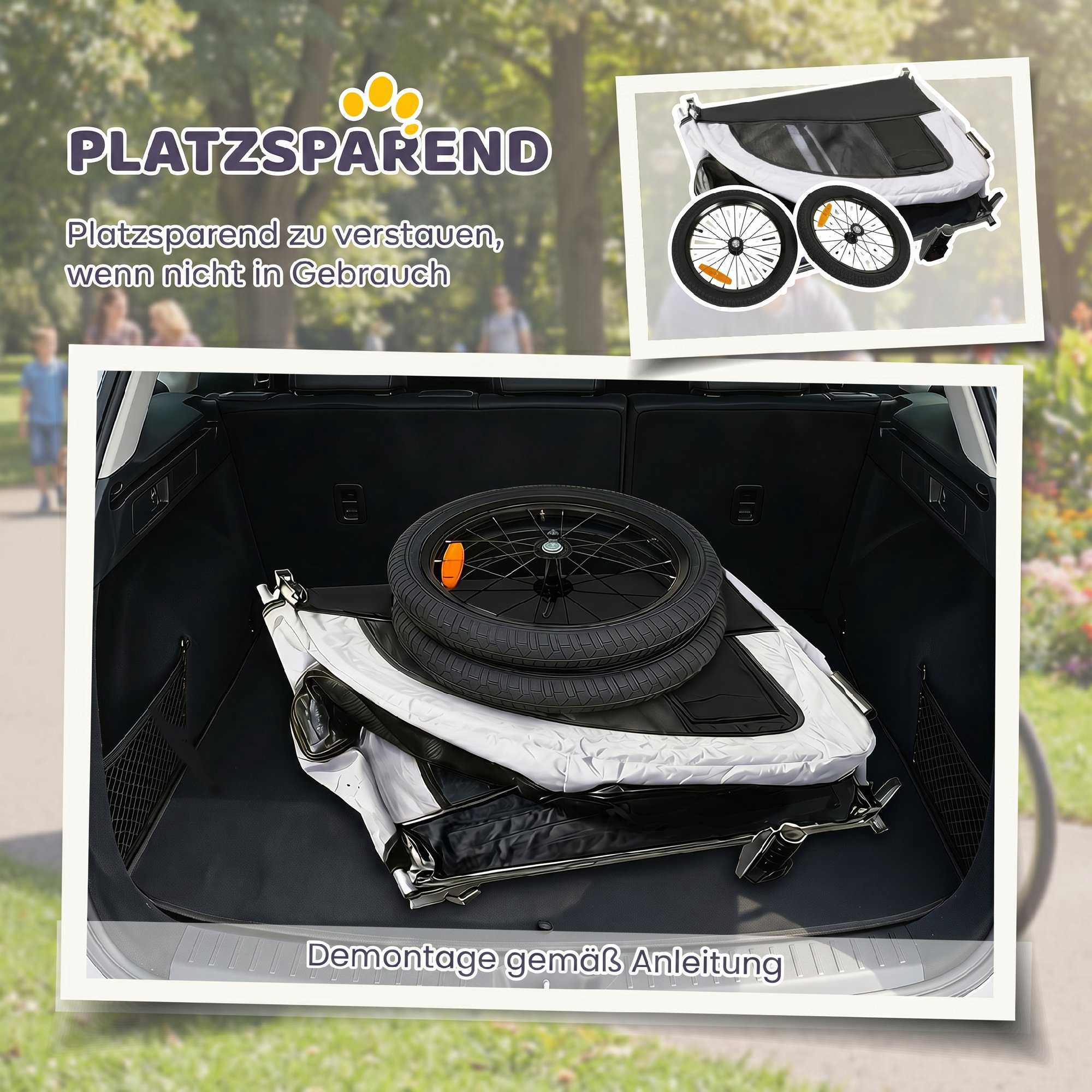 Hundcykelkärra/barnvagn, 2-i-1, Upp till 20 kg, Vit