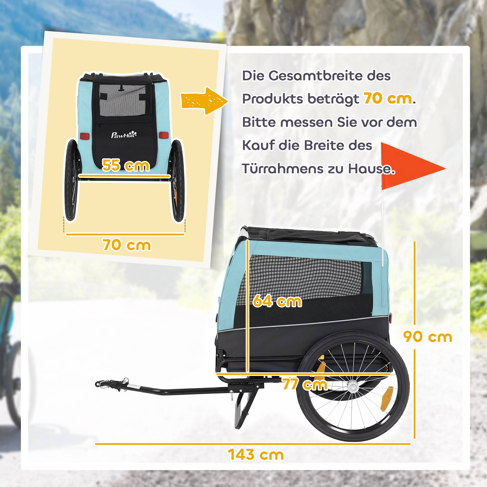 Hundcykelkärra, metallram, 20 kg kapacitet, blå