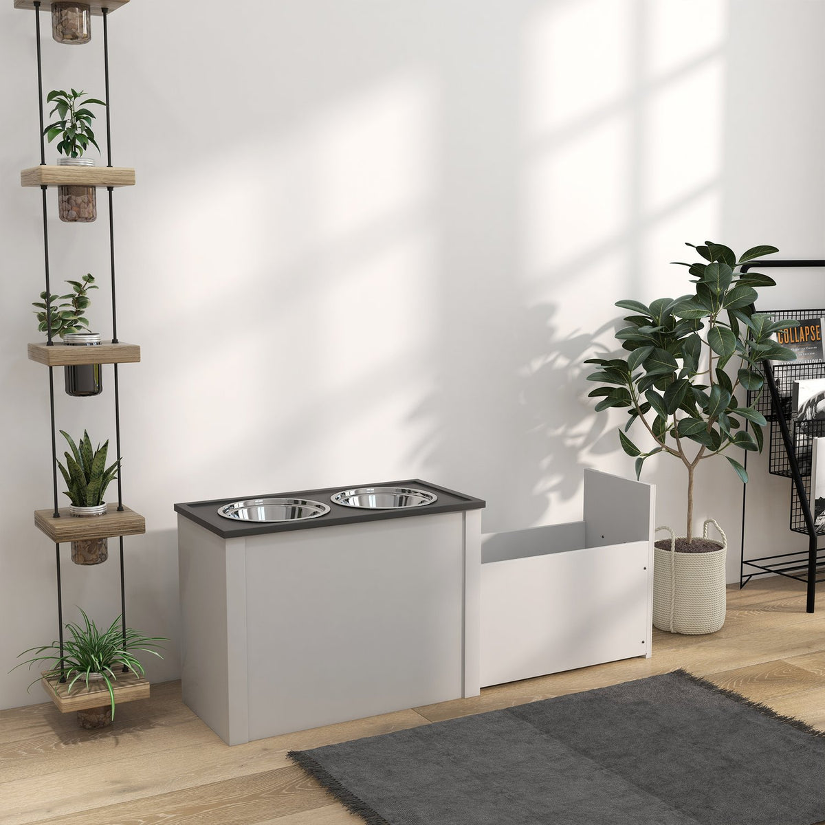 Station d'alimentation pour chien avec rangement & gamelles 2L - blanc