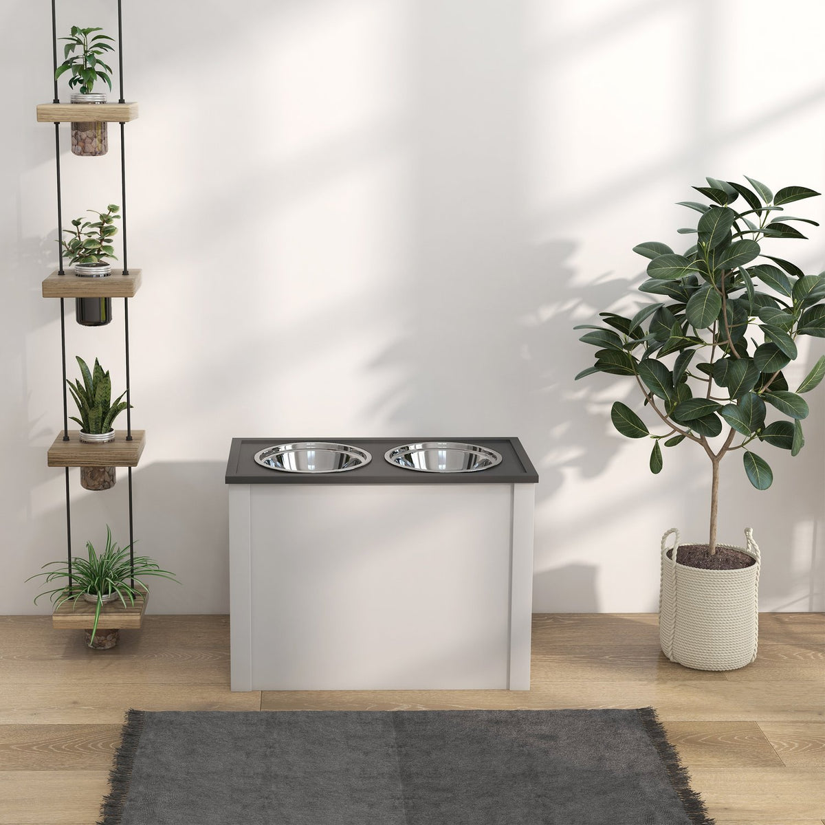 Station d'alimentation pour chien avec rangement & gamelles 2L - blanc