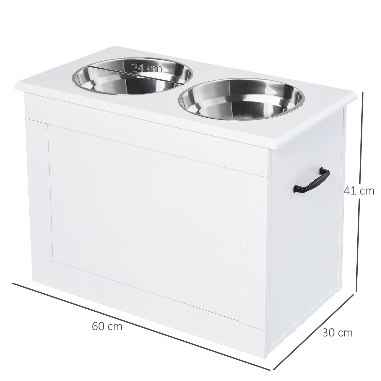 Hundfoderstation med förvaring – Vit, 60x30x41cm