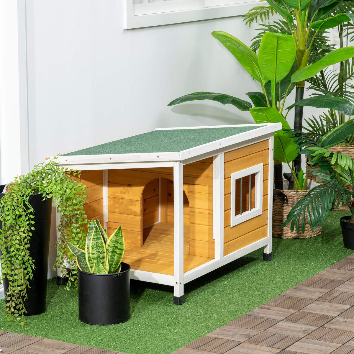Hundehütte aus Fichtenholz mit Terrasse und Dach für kleine Hunde