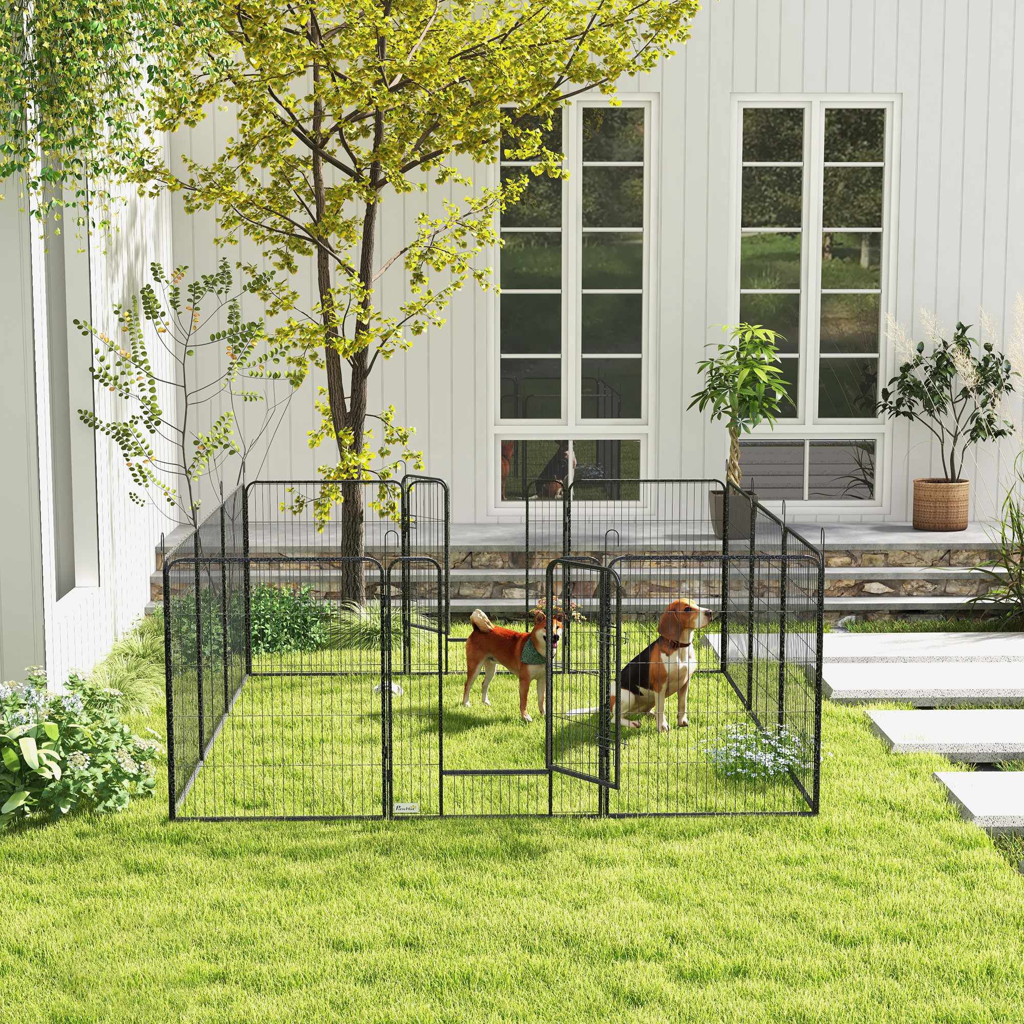Hundlekhage, 12 paneler, stål, inomhus-/utomhusbruk