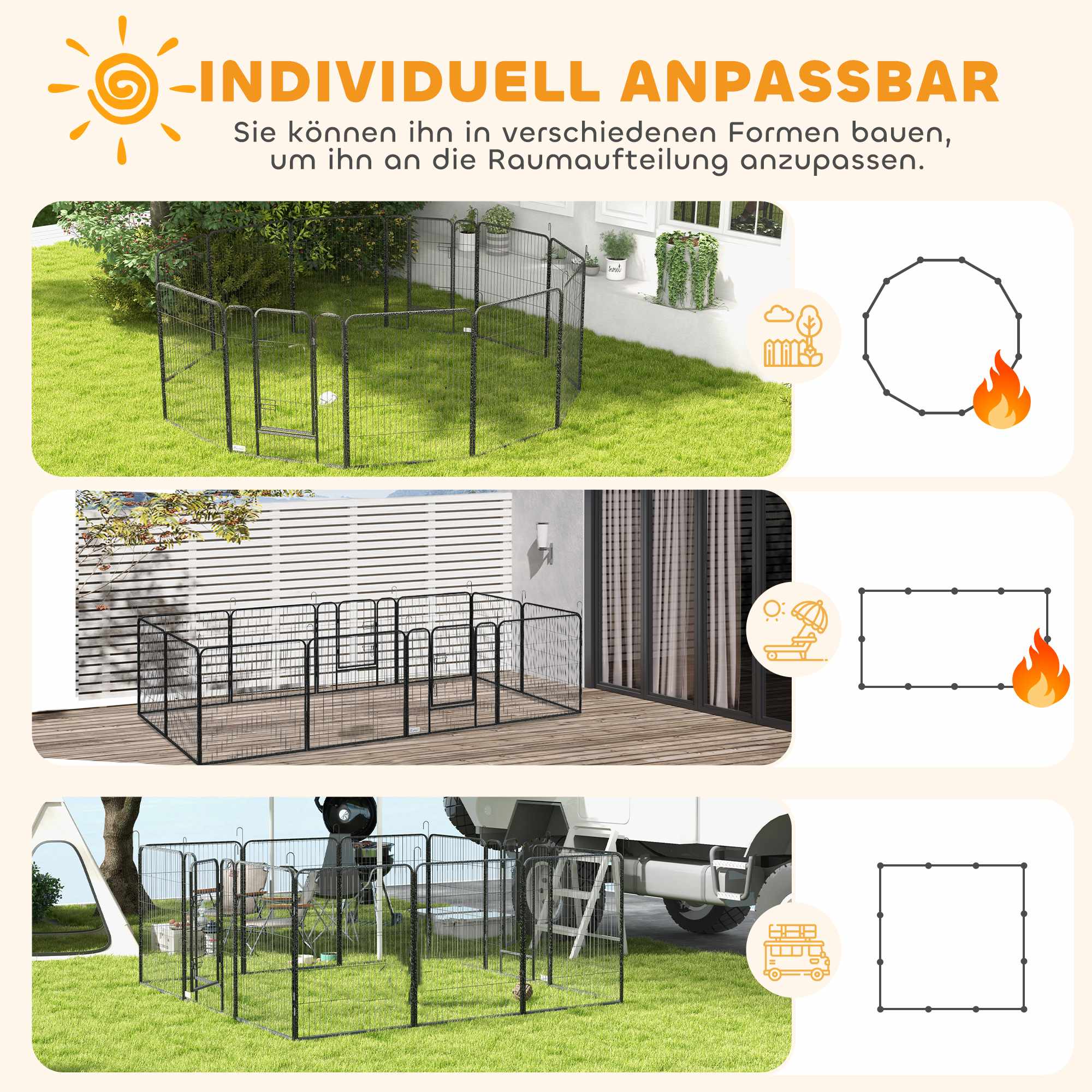 Hundlekhage, 12 paneler, stål, inomhus-/utomhusbruk