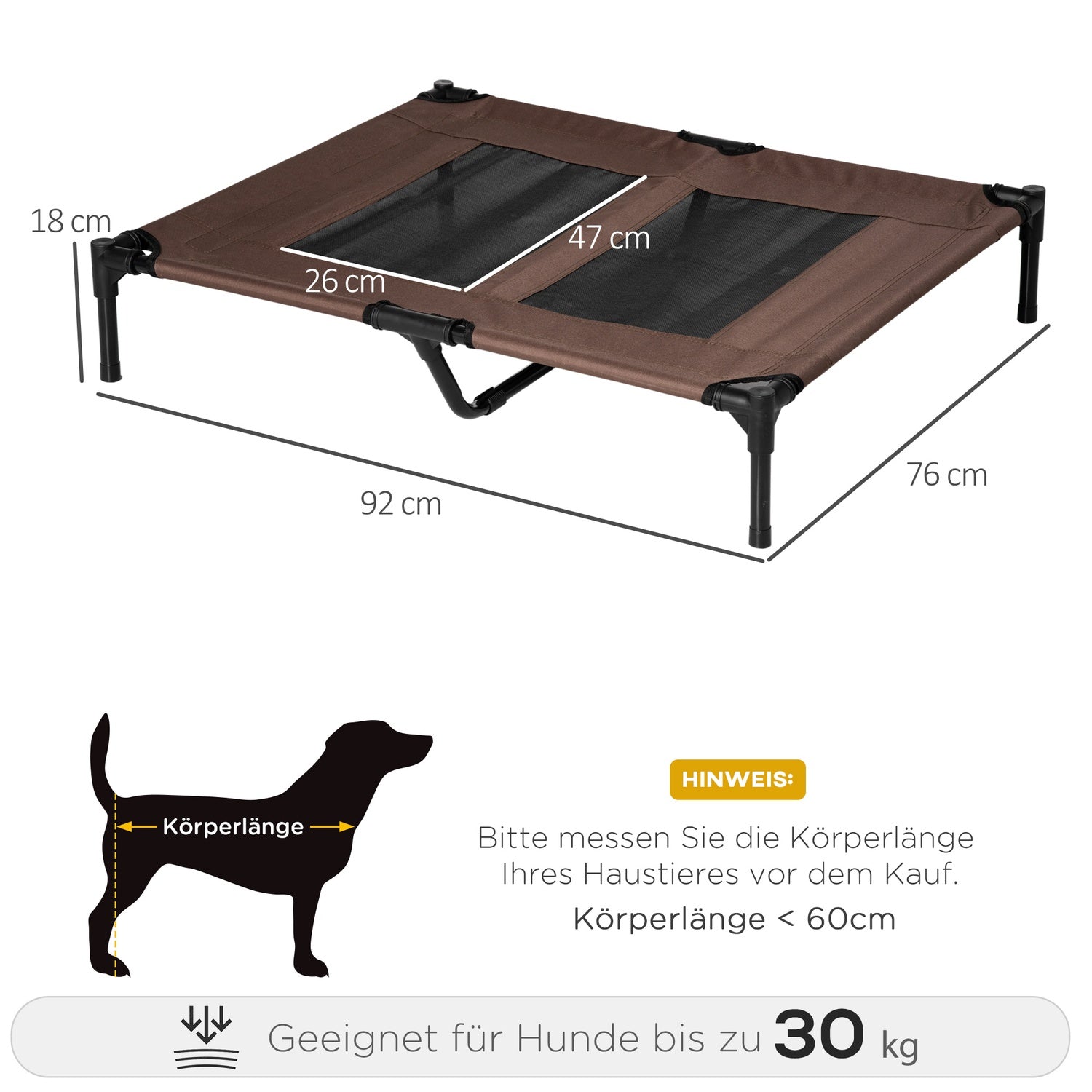 Hundsäng & bäddsoffa utomhus, kaffebrun, 92x76x18cm