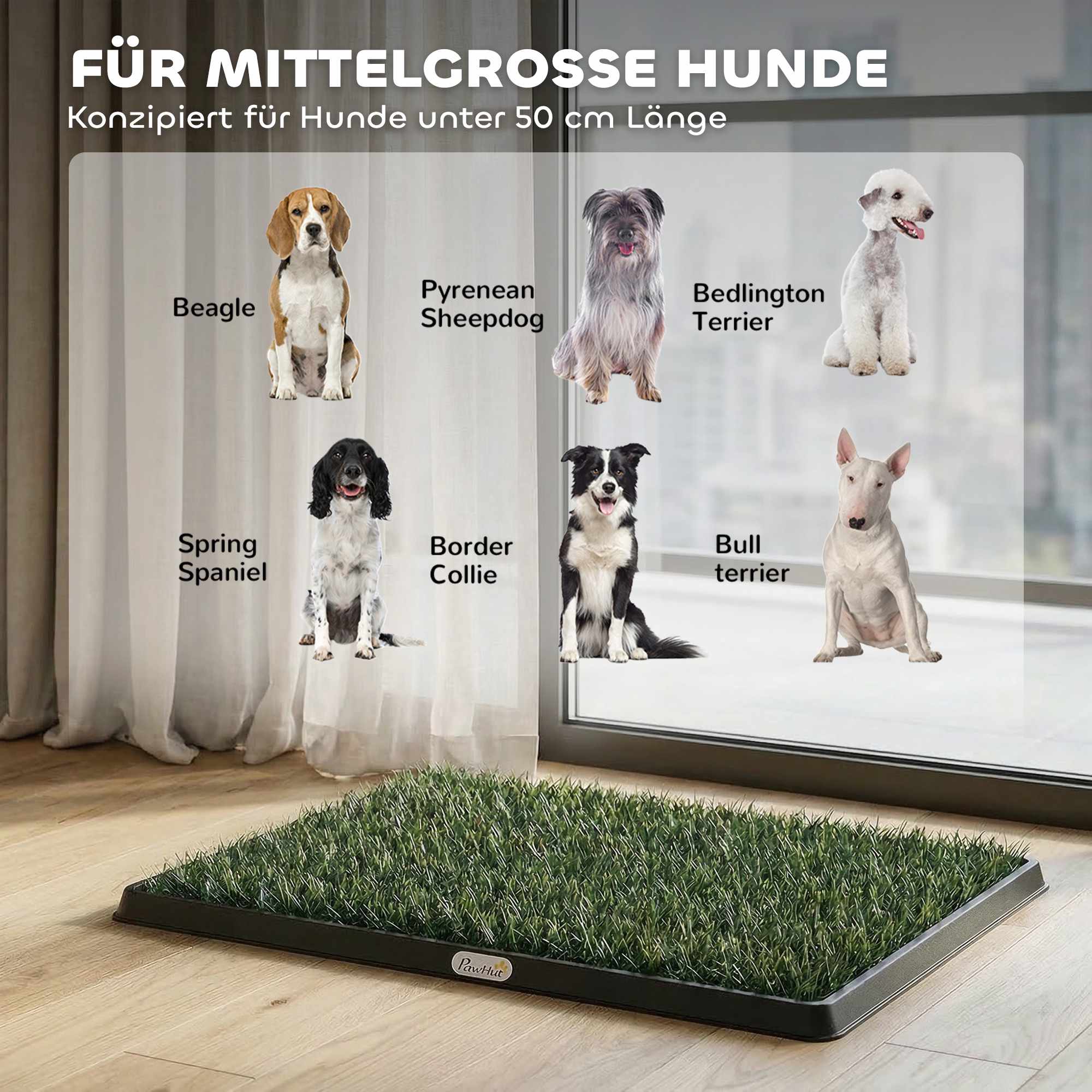Hundtoalett med tvättbart konstgräs, 76 x 50,5 cm
