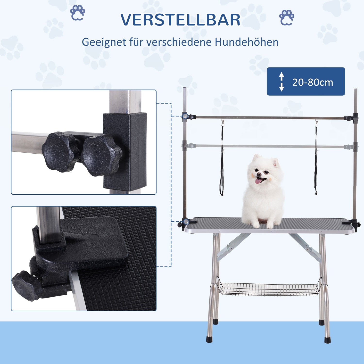 Hundvårdsbord, hopfällbart & höjdjusterbart, svart