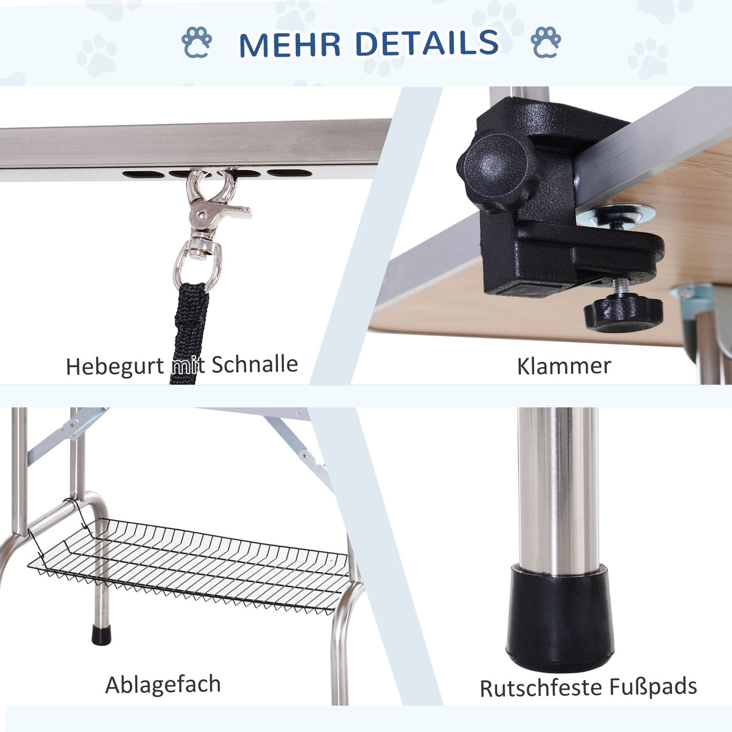 Hundvårdsbord, hopfällbart & höjdjusterbart, svart