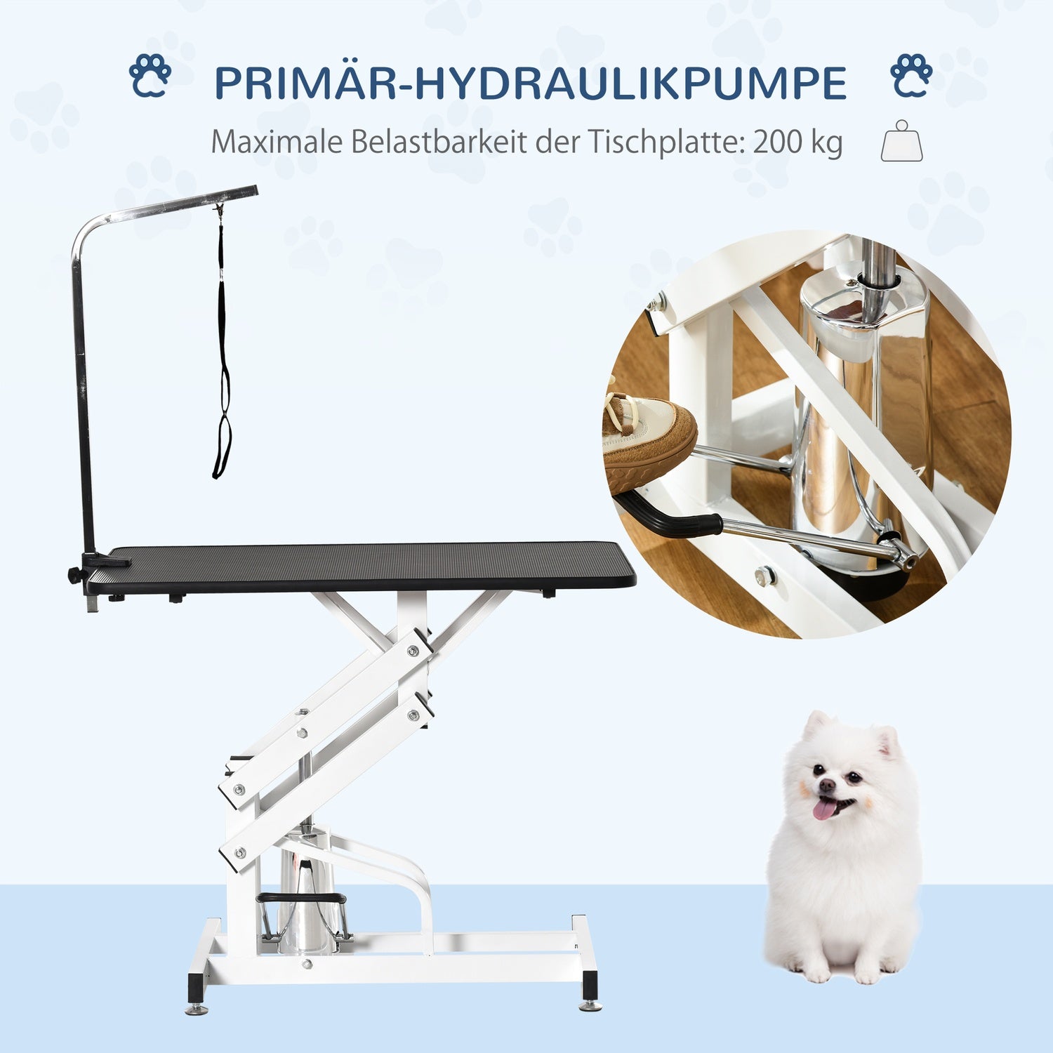 Hydrauliskt hundvårdsbord med klipparm