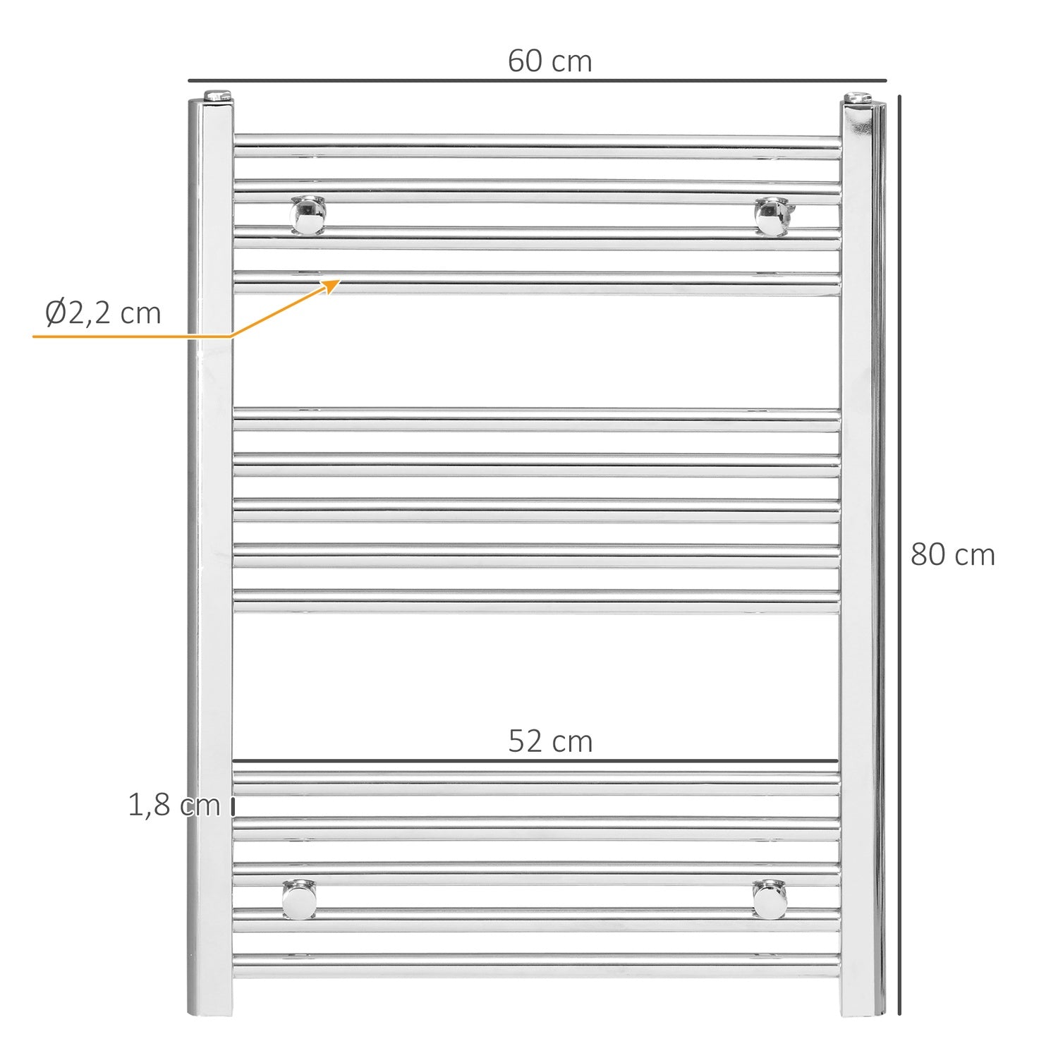 Hydronisk handdukskylare, 14 stavar kolstål, 600x800 mm