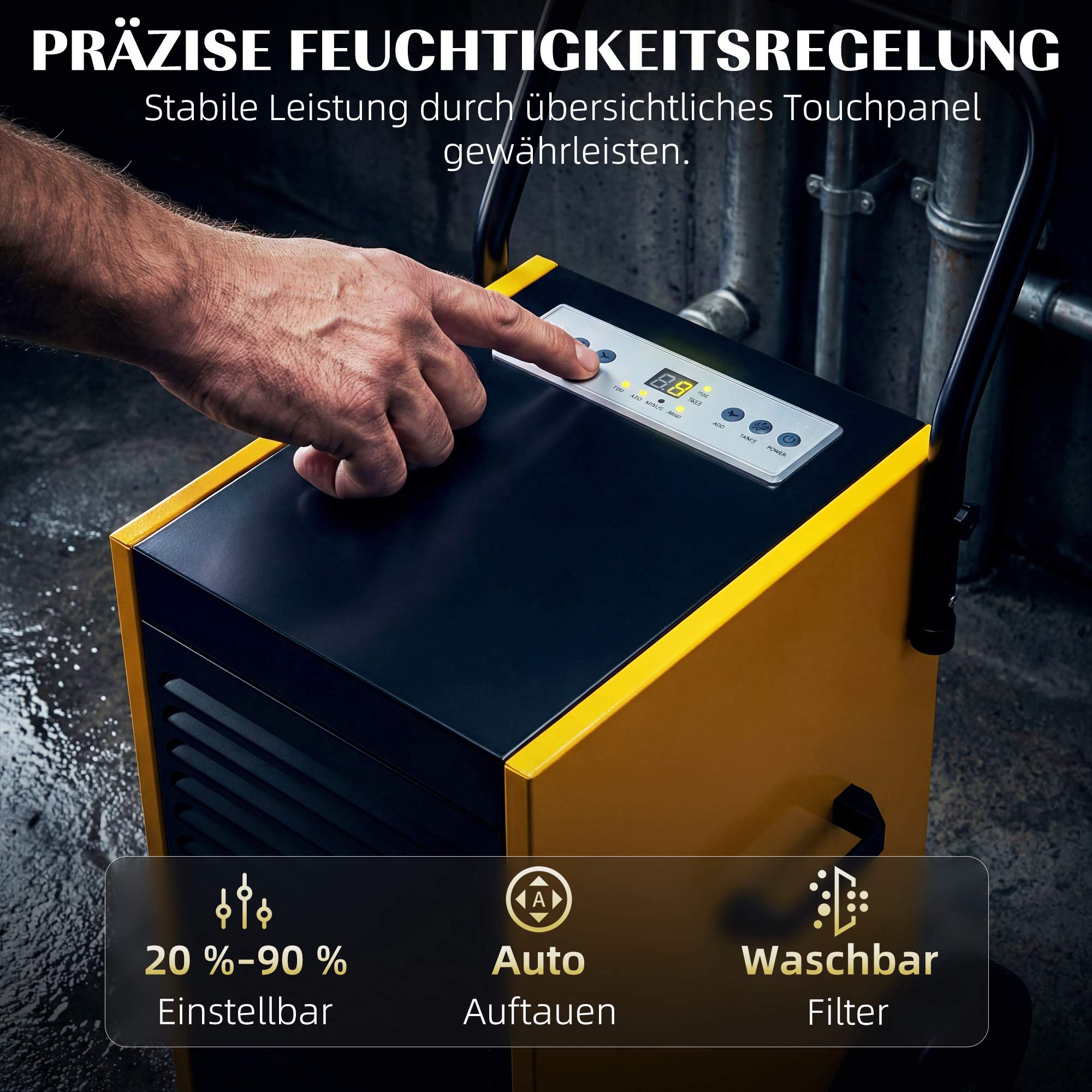Industriell avfuktare, 70 l/dag, kontinuerlig dränering