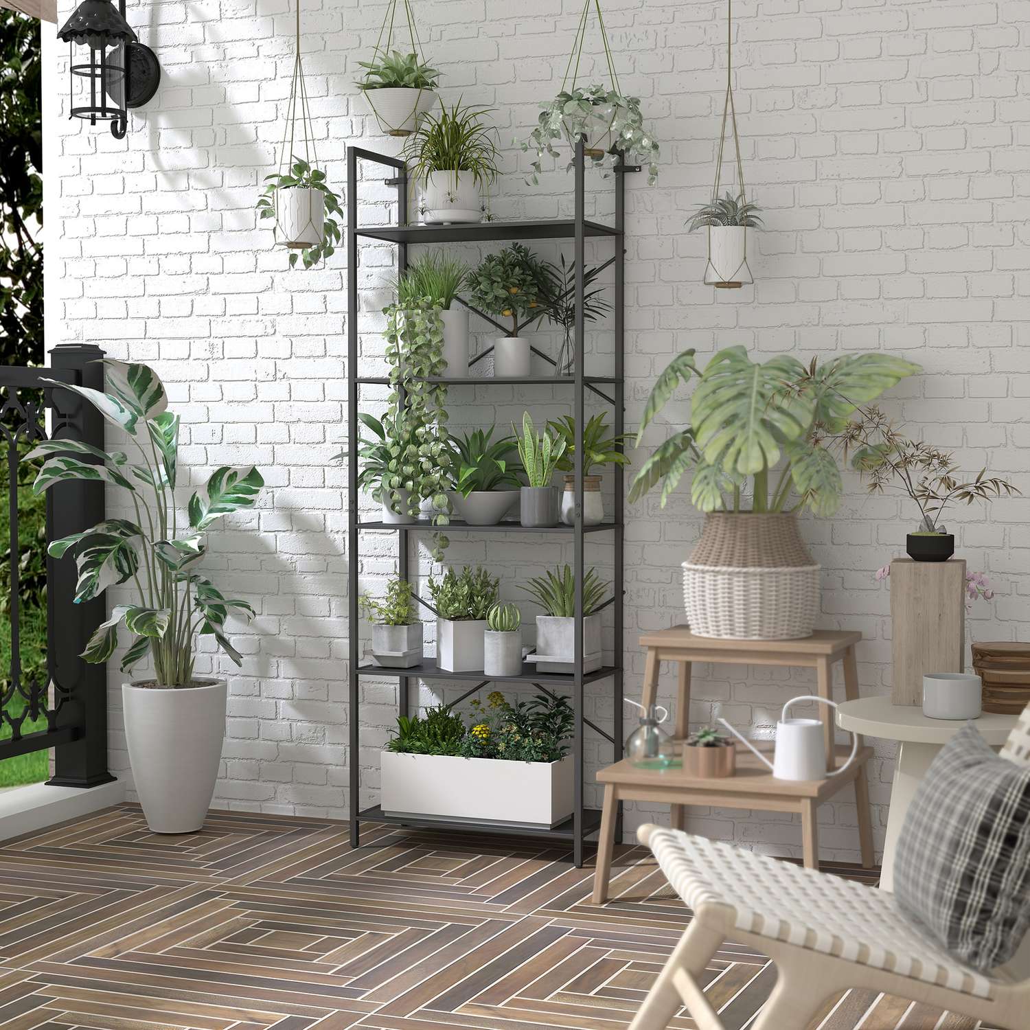 Industriell metallbokhylla med 5 våningar, 60x30x170,5 cm, svart