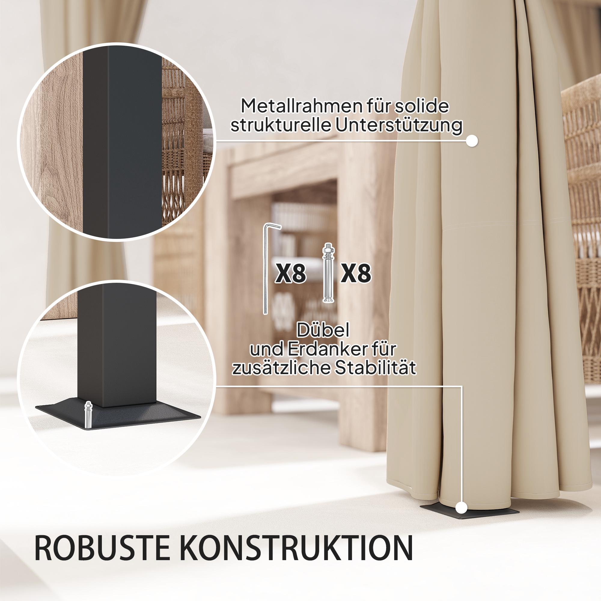Infällbar fristående terrasstak, metallram, beige