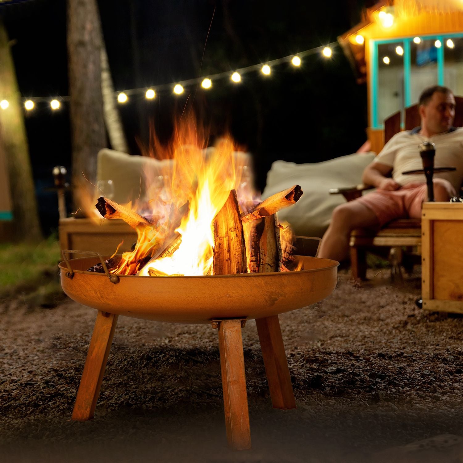 Iron Garden Fire Bowl – Rostfinish, 71x60x36cm, inklusive poker