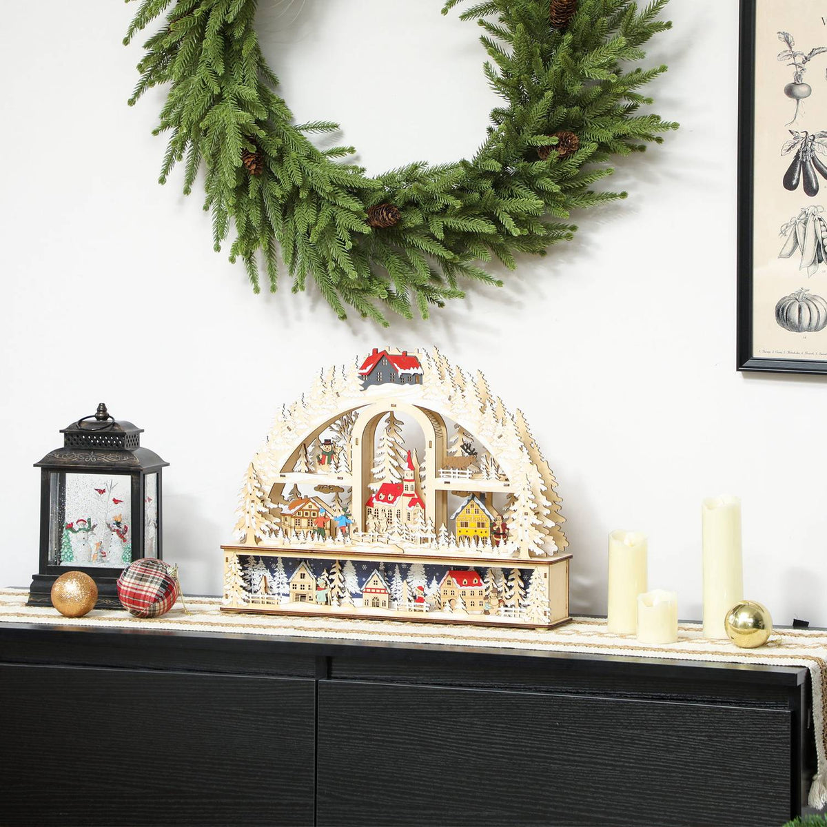 Julby med LED-ljus, 45 cm, trä