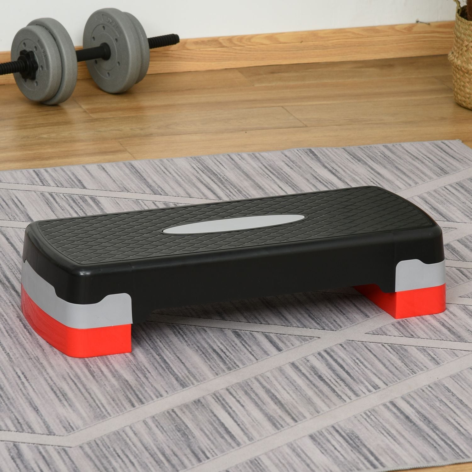Justerbar Aerobic Stepper – 2 nivåer, 10/20 cm, svart/grå/röd