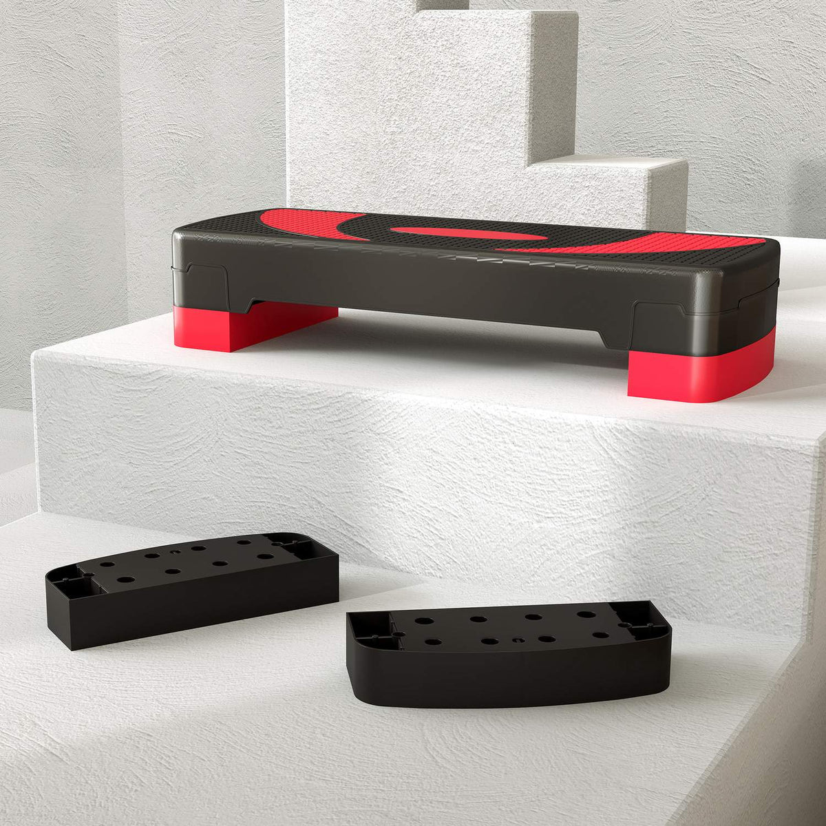 Verstellbarer Aerobic-Stepper – 3 Höhen für Fitness, rot
