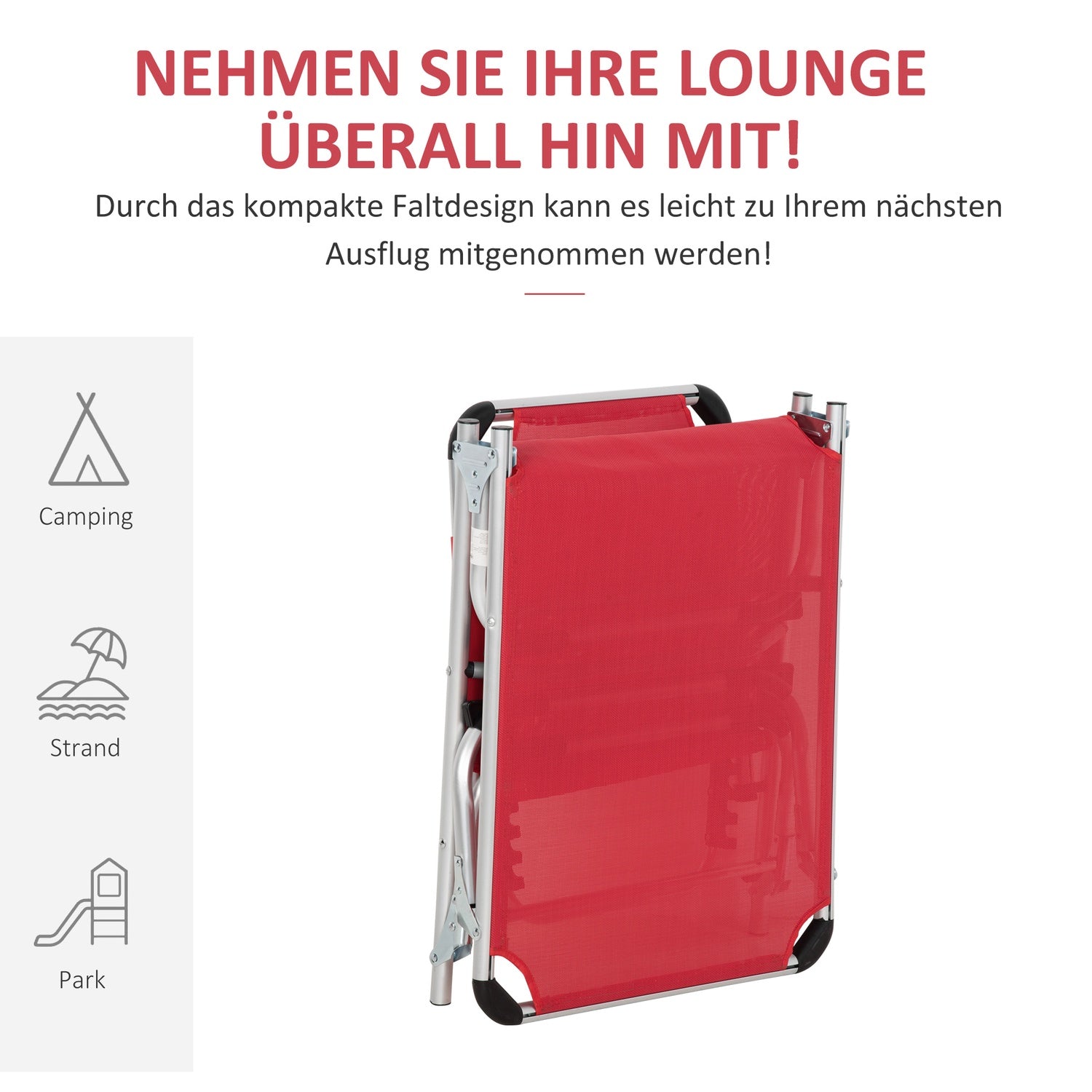 Justerbar Ergonomisk Solstol i Mesh, hopfällbar, Röd