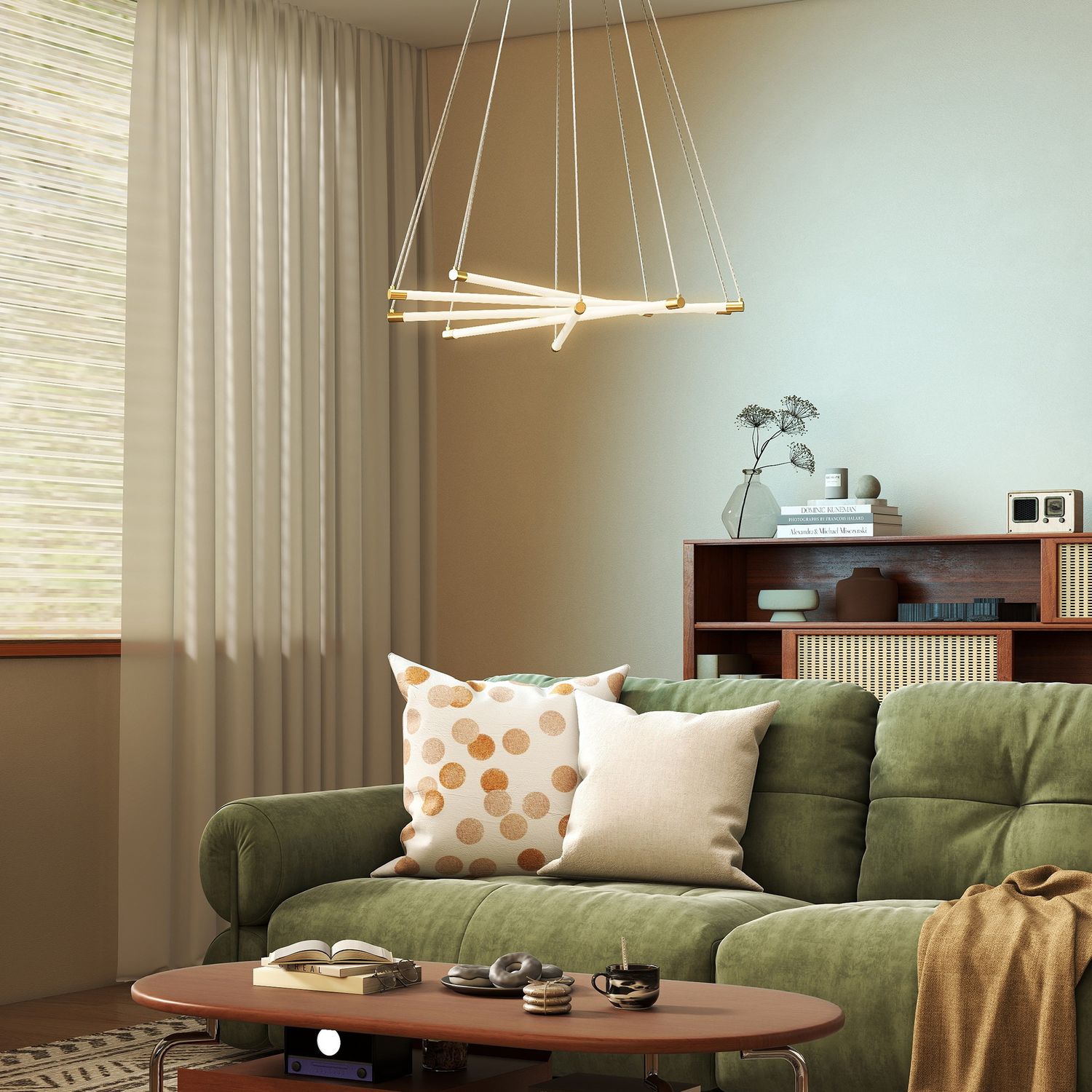 Justerbar LED-taklampa, 50W, 5 rör, guld/vit