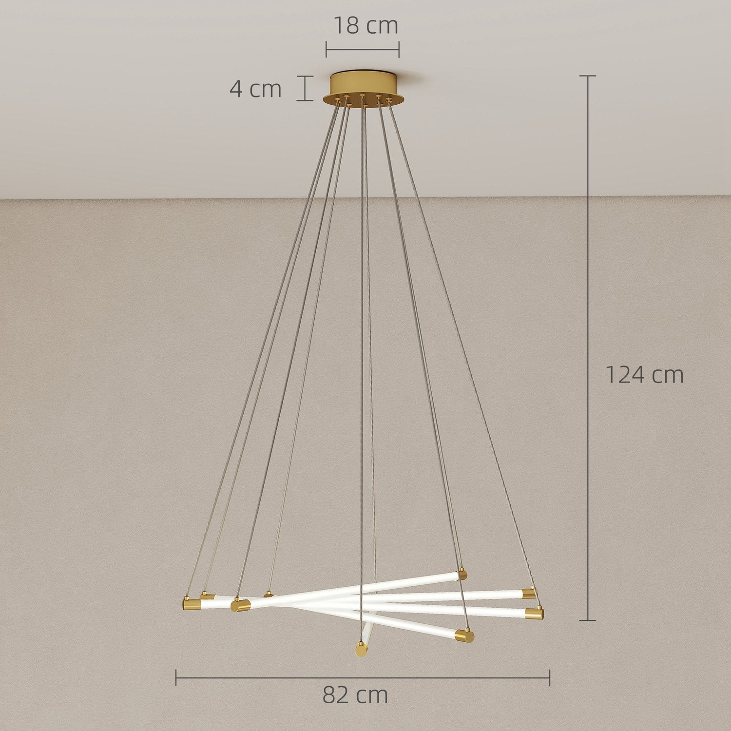 Justerbar LED-taklampa, 50W, 5 rör, guld/vit