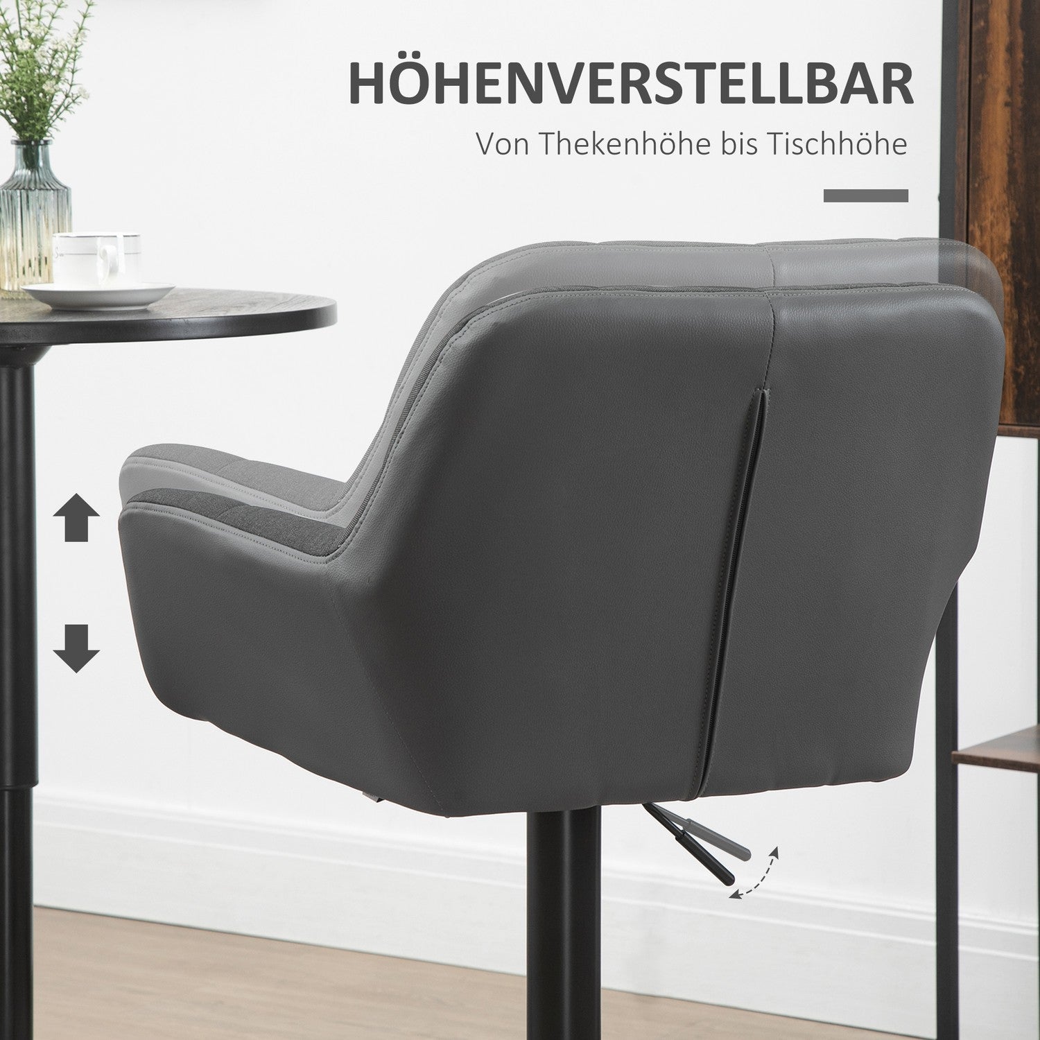 Justerbara grå barstolar Set med 2, 360° vridbar, linnelook