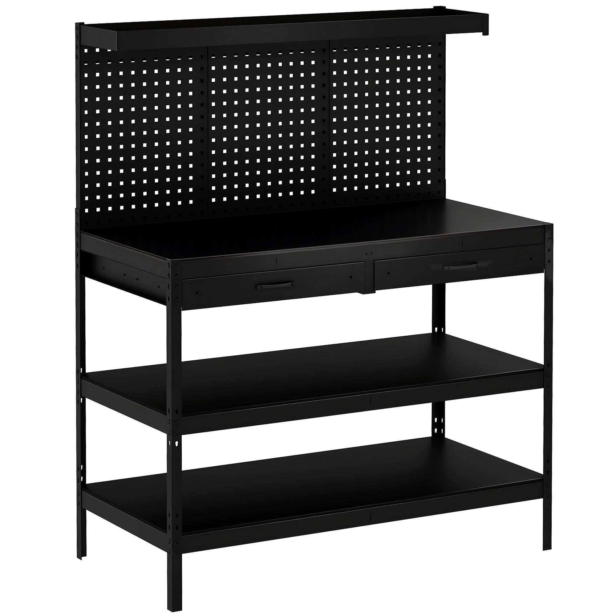 Justerbar arbetsbänk med hylsplatta och hyllplan, svart, 122x61x156 cm