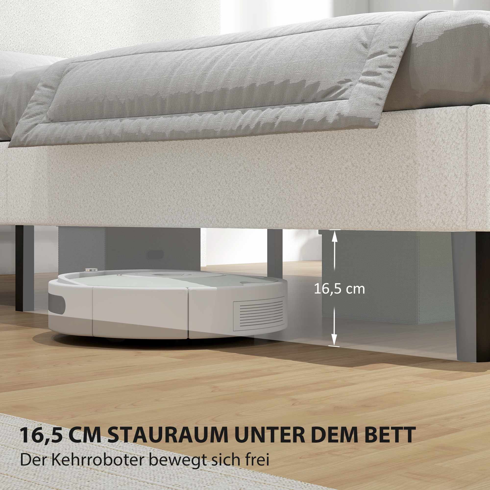Justerbar dubbelsängram med huvudgavel i teddyfleece