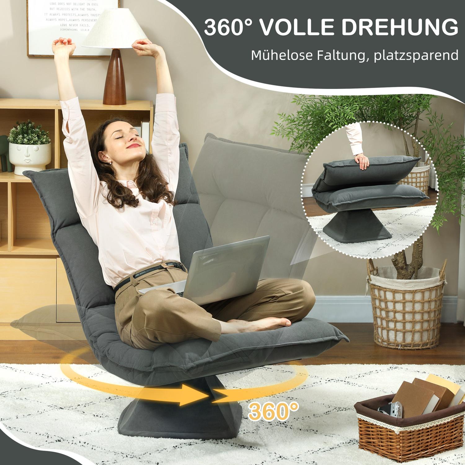 Justerbar golvstol, mörkgrå, 360° rotation