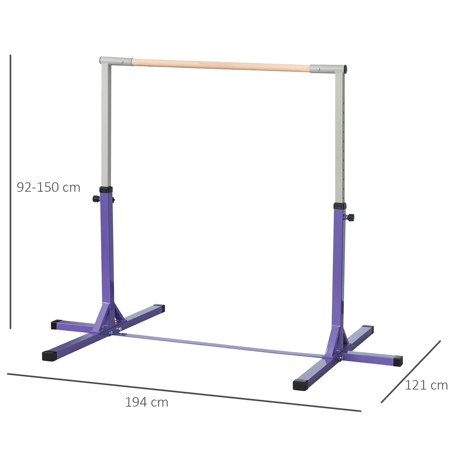 Justerbar gymnastikstång, 13-nivåer, stål & trä, 75 kg Kapacitet