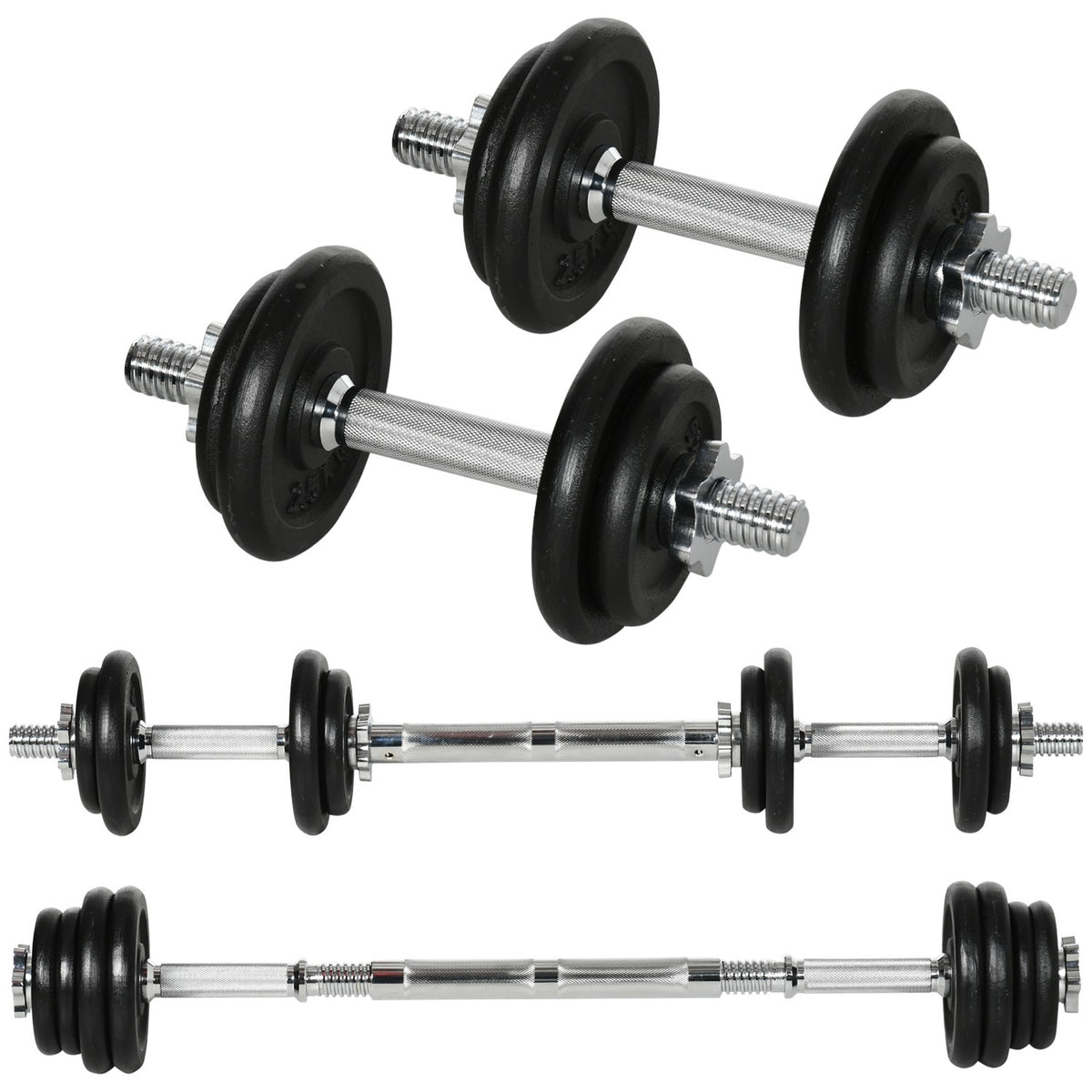 Set manubri e bilanciere regolabile, 20 kg, antiscivolo
