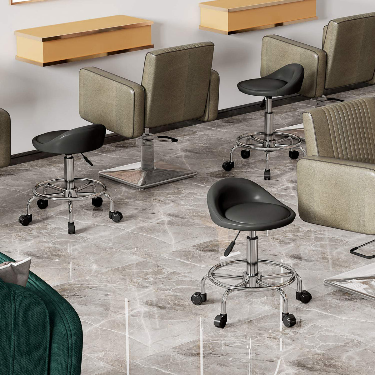 Tabouret pivotant réglable en hauteur avec dossier, noir, 59-75 cm