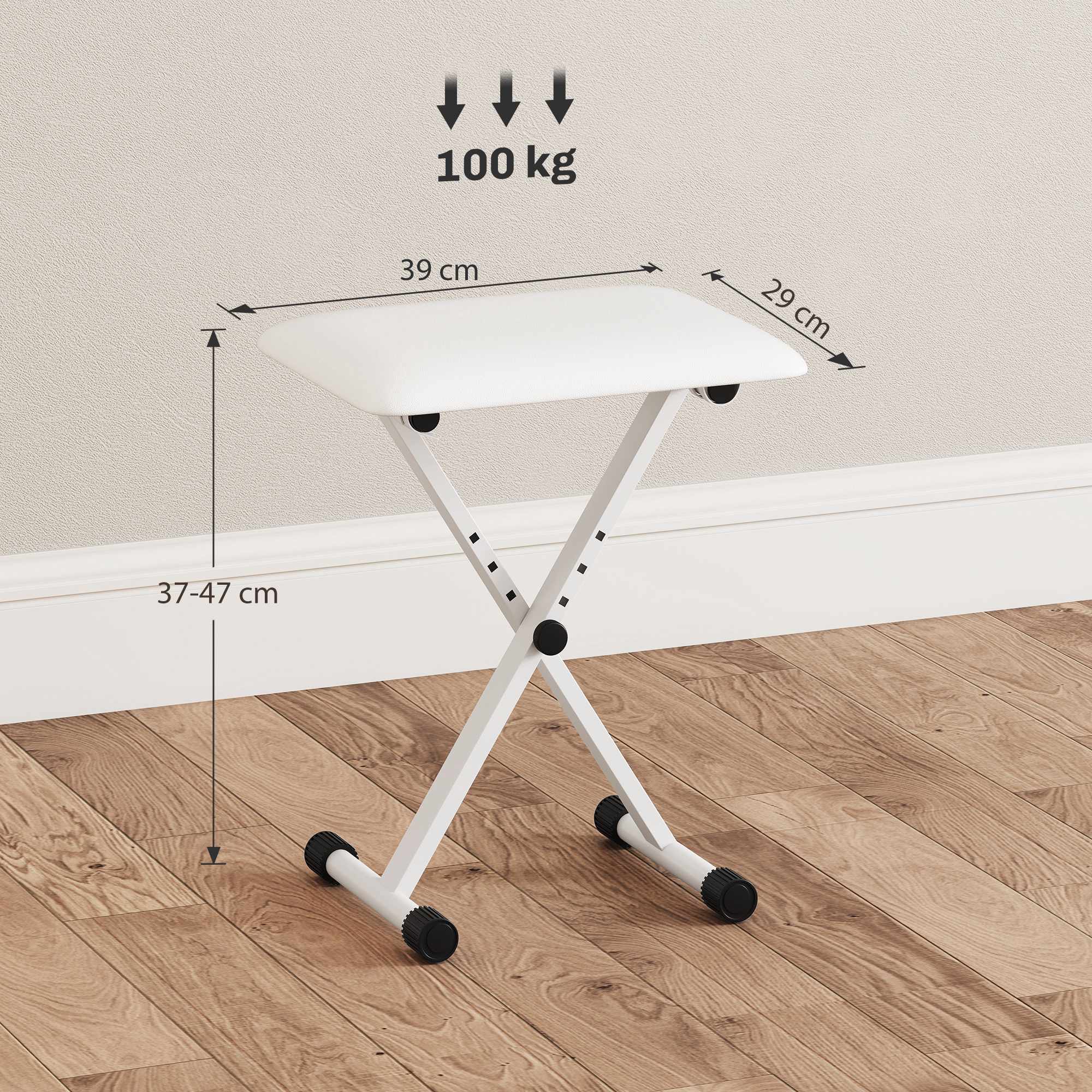 Justerbar hopfällbar pianobänk med X-frame och dyna i konstläder