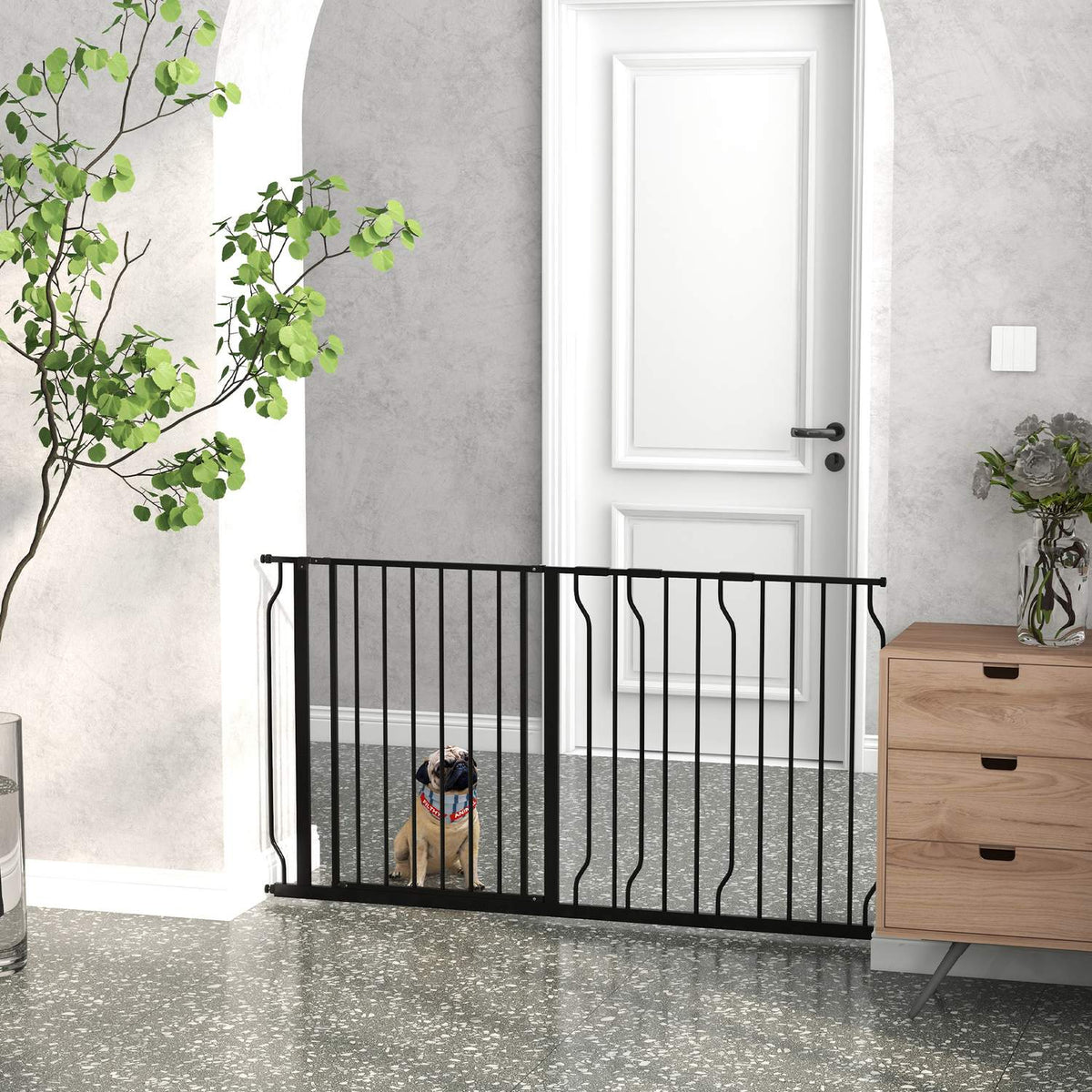 Barrière pour chien réglable, 75-145 cm, ouverture 2 sens, sans perçage
