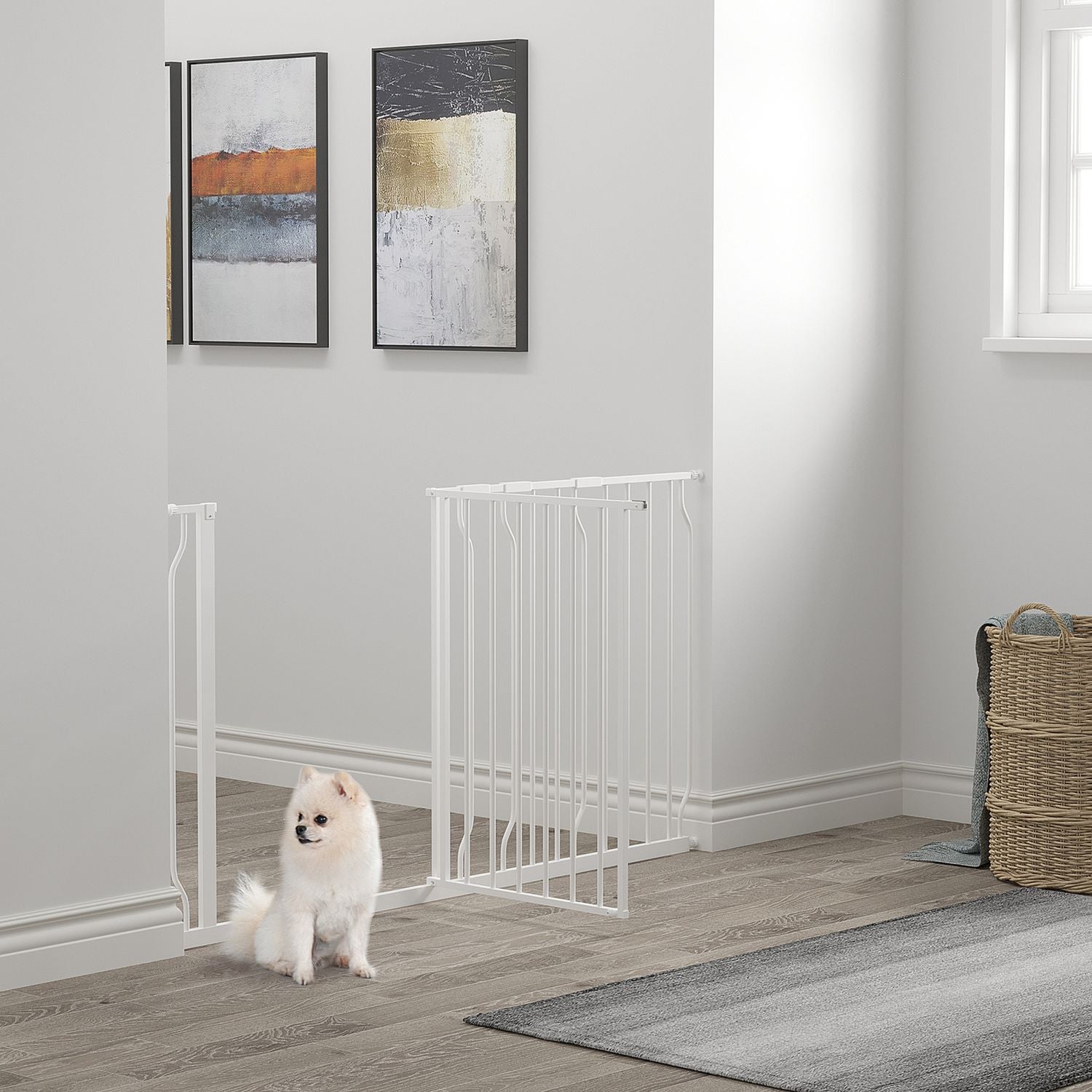 Justerbar hundgrind, borrfri installation, tvåvägsöppning, 75-145 cm